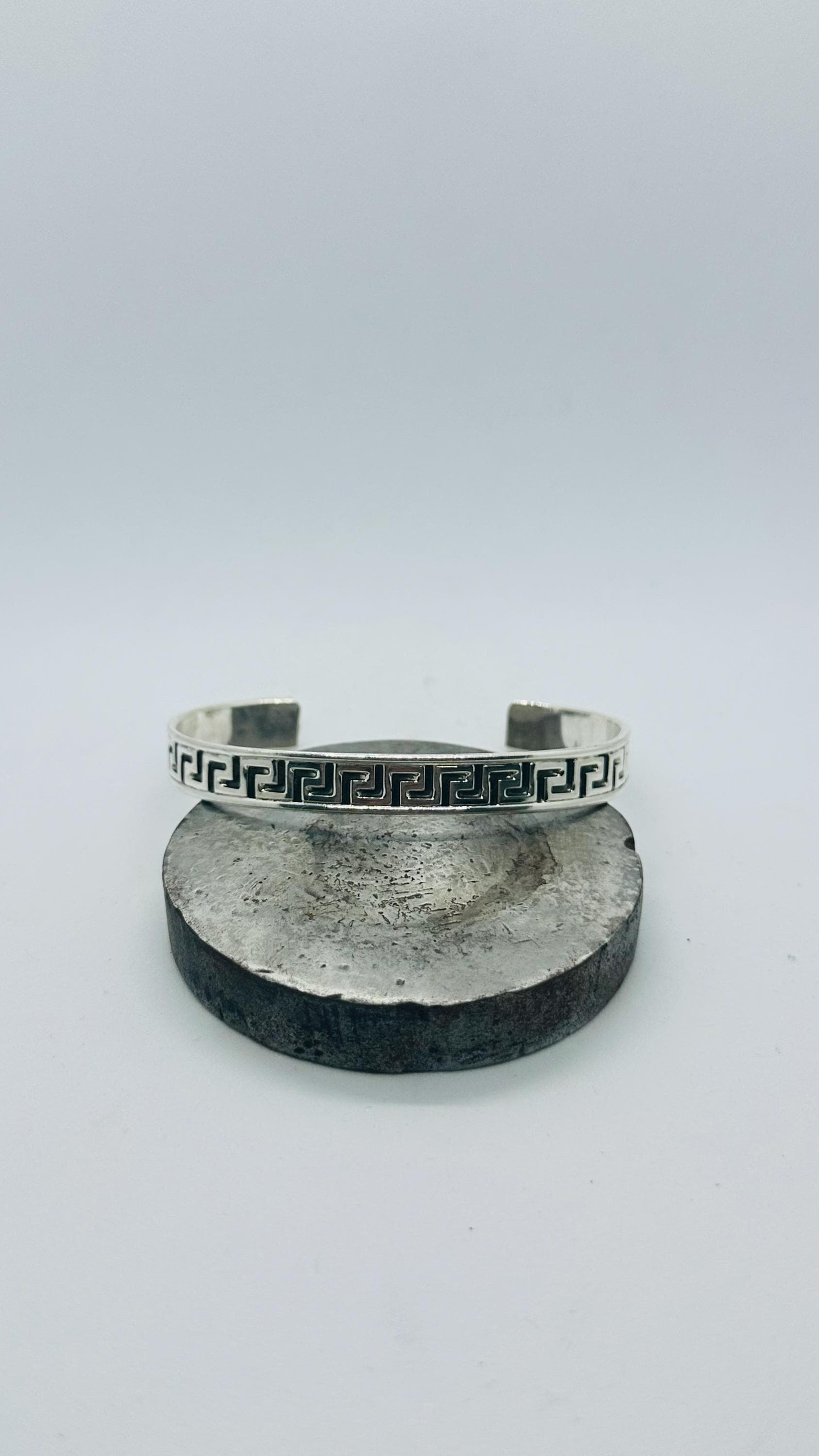 925 Sterling Silver Greek Key Cuff Bracelet, Fathers Day Gift - image 4