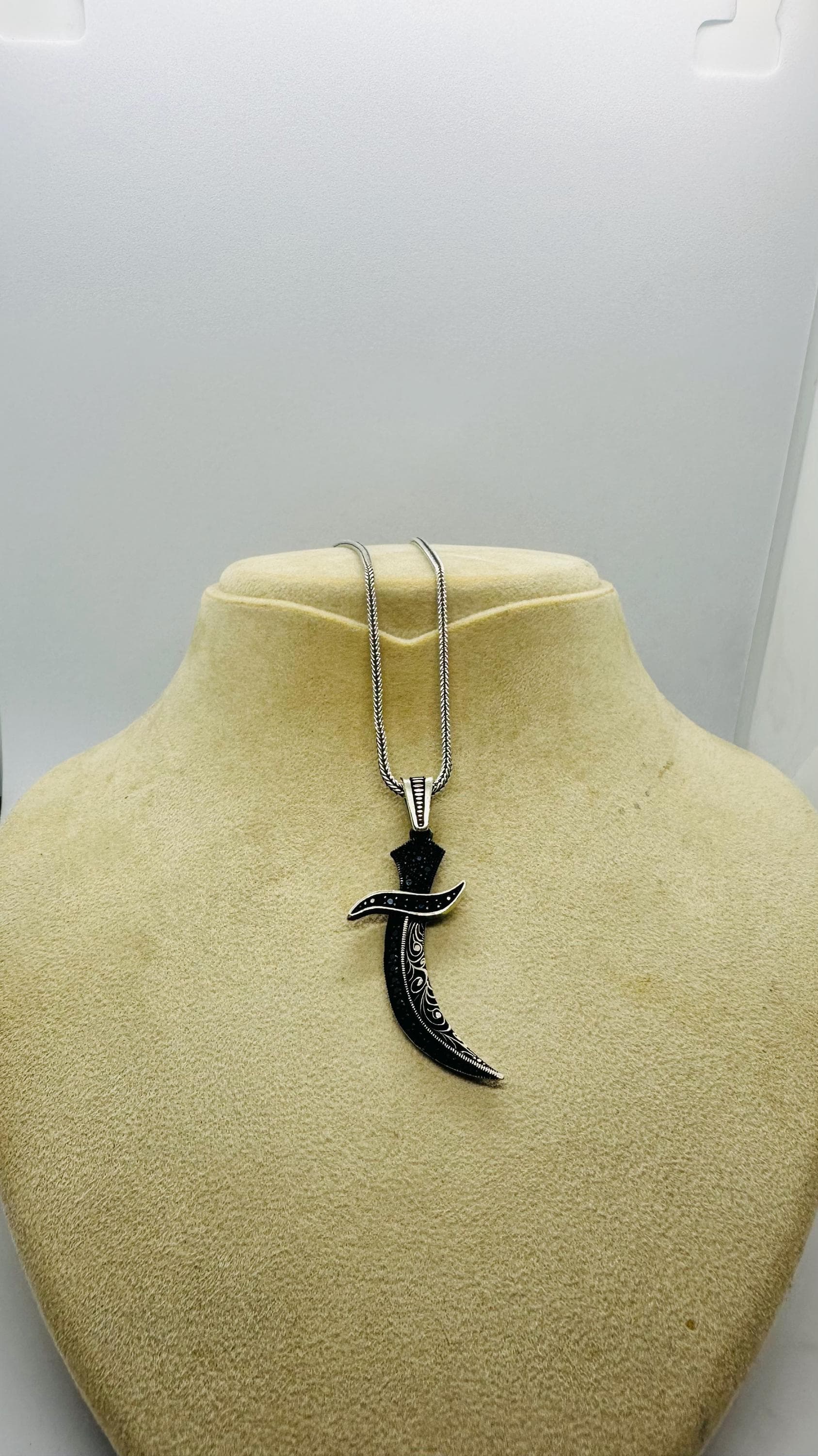 Valentine’s Day Silver Dagger Necklace, Black Sword Men Pendant