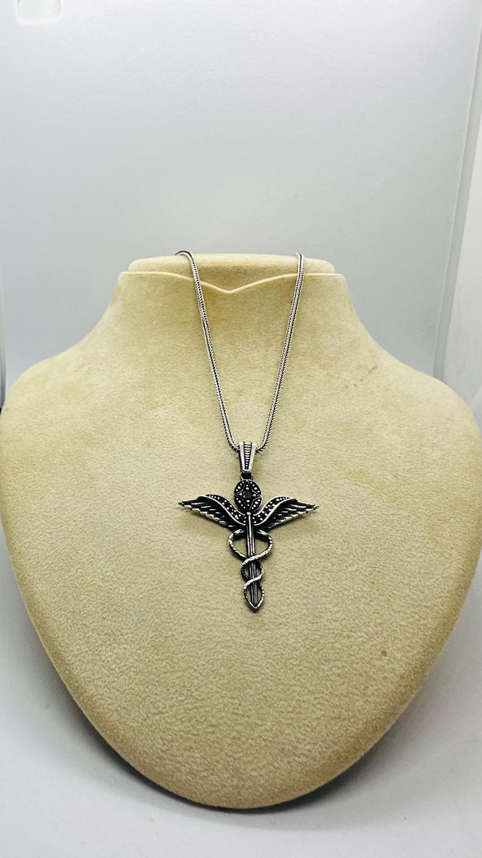 925 Sterling Silver Caduceus Necklace, Fathers Day Gift - image 3