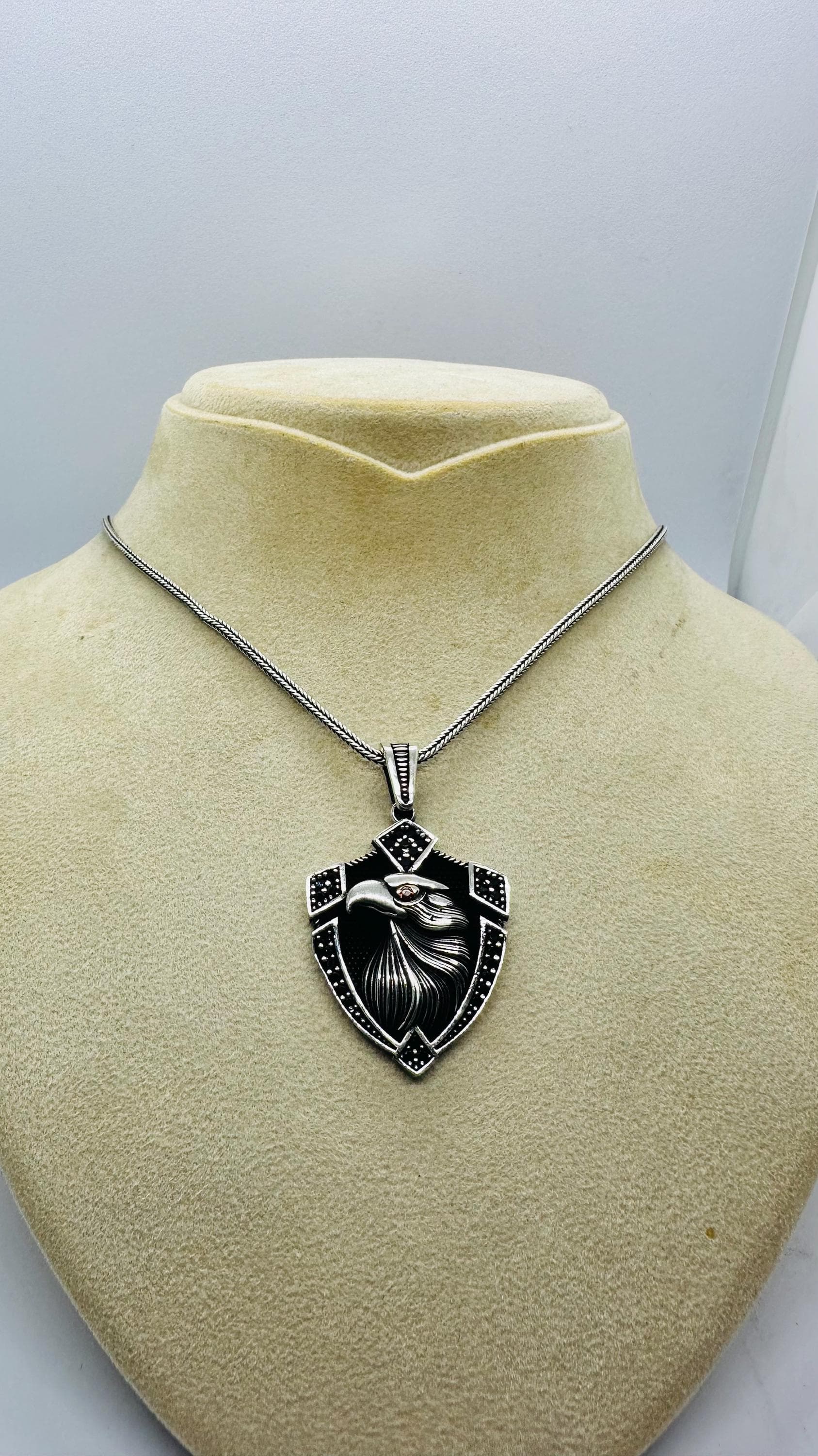 Fathers Day  Eagle Pendant Necklace, 925 Silver Shield Eagle Gift for Men - image 3