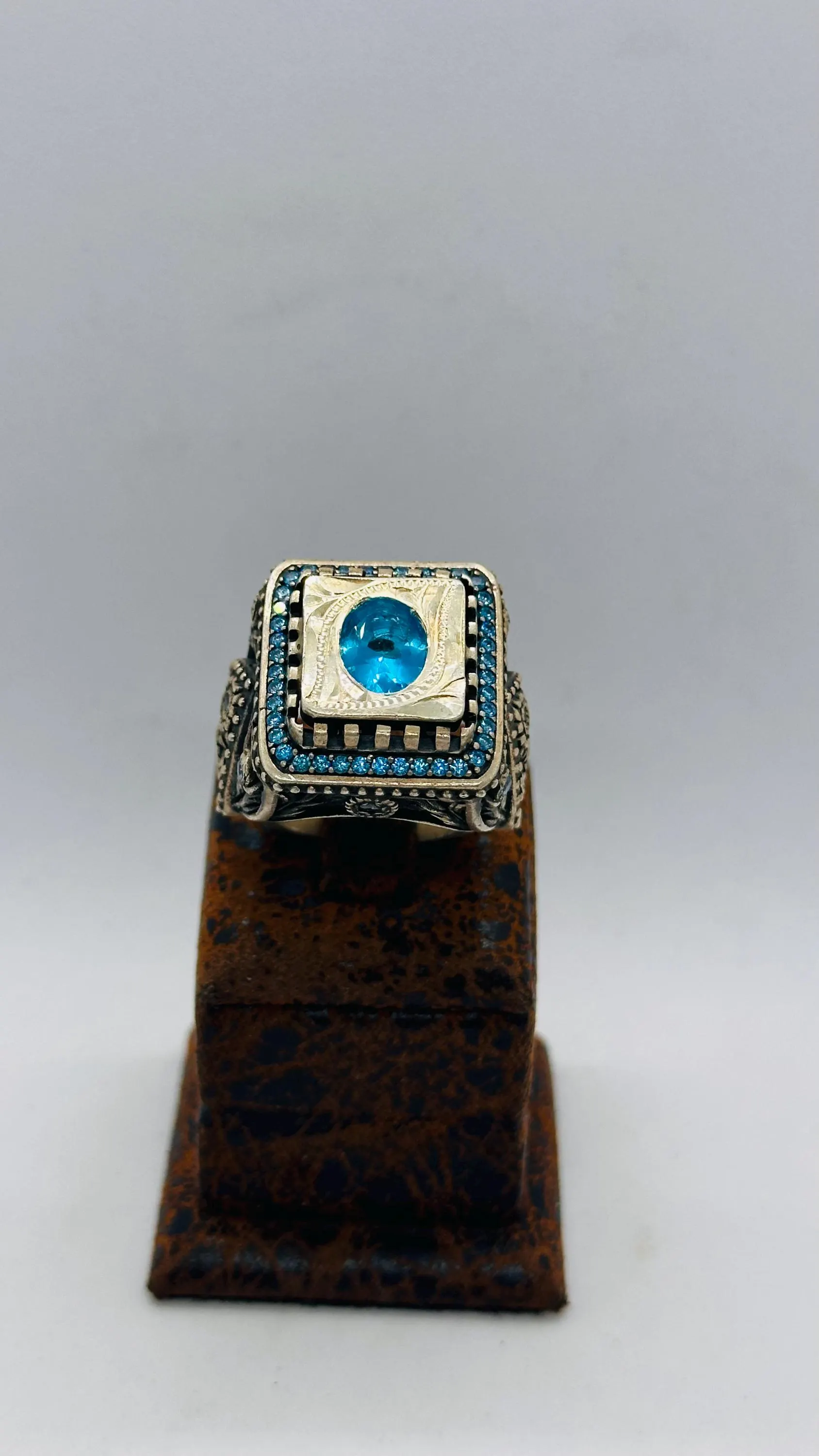 Father’s Day Gift Ring for Dad, Blue Stone Ottoman Silver Ring, Handmade Men’s Statement Ring, Vintage Turkish Jewelry, Gift for Him