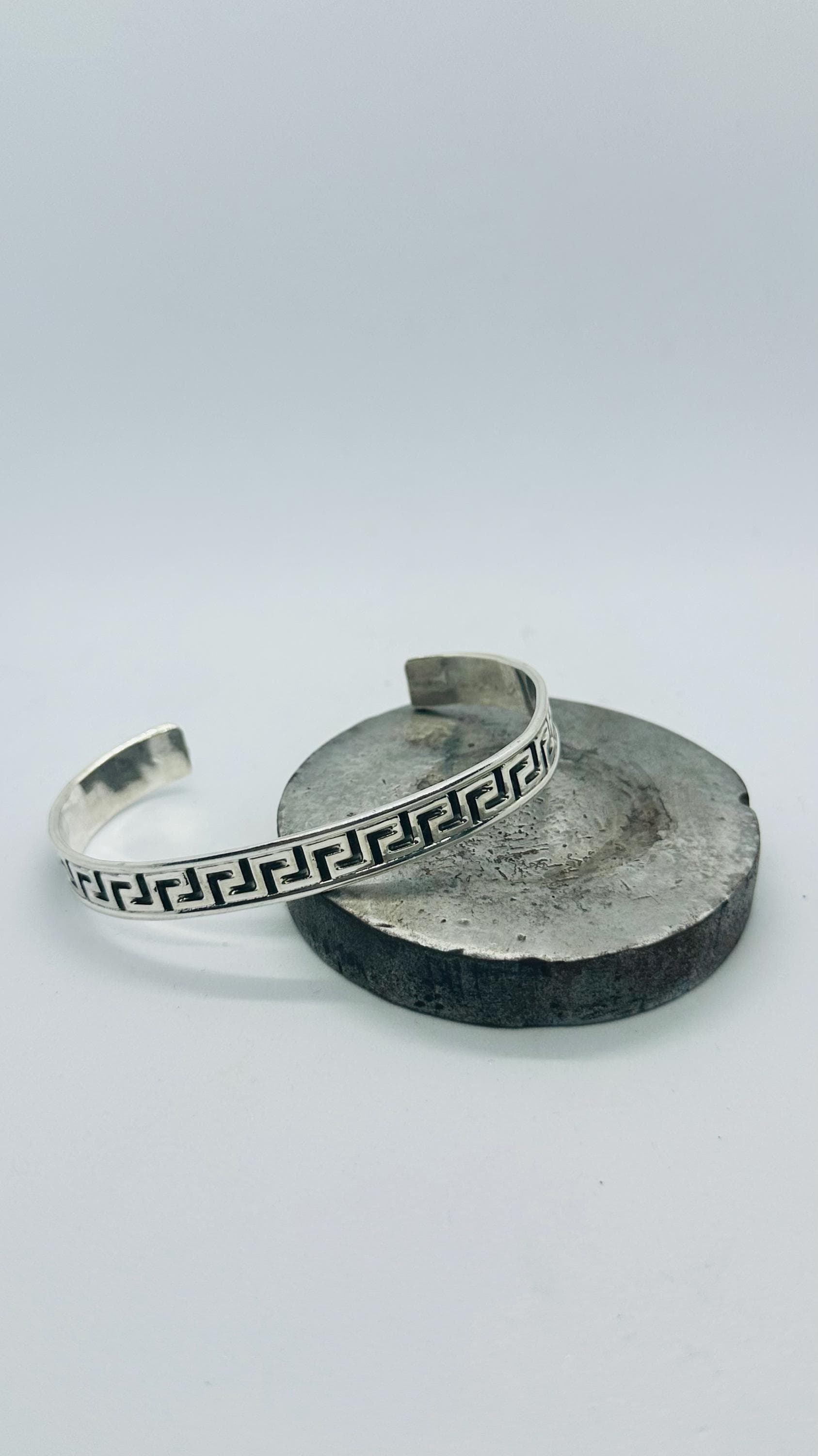 925 Sterling Silver Greek Key Cuff Bracelet, Fathers Day Gift - image 3