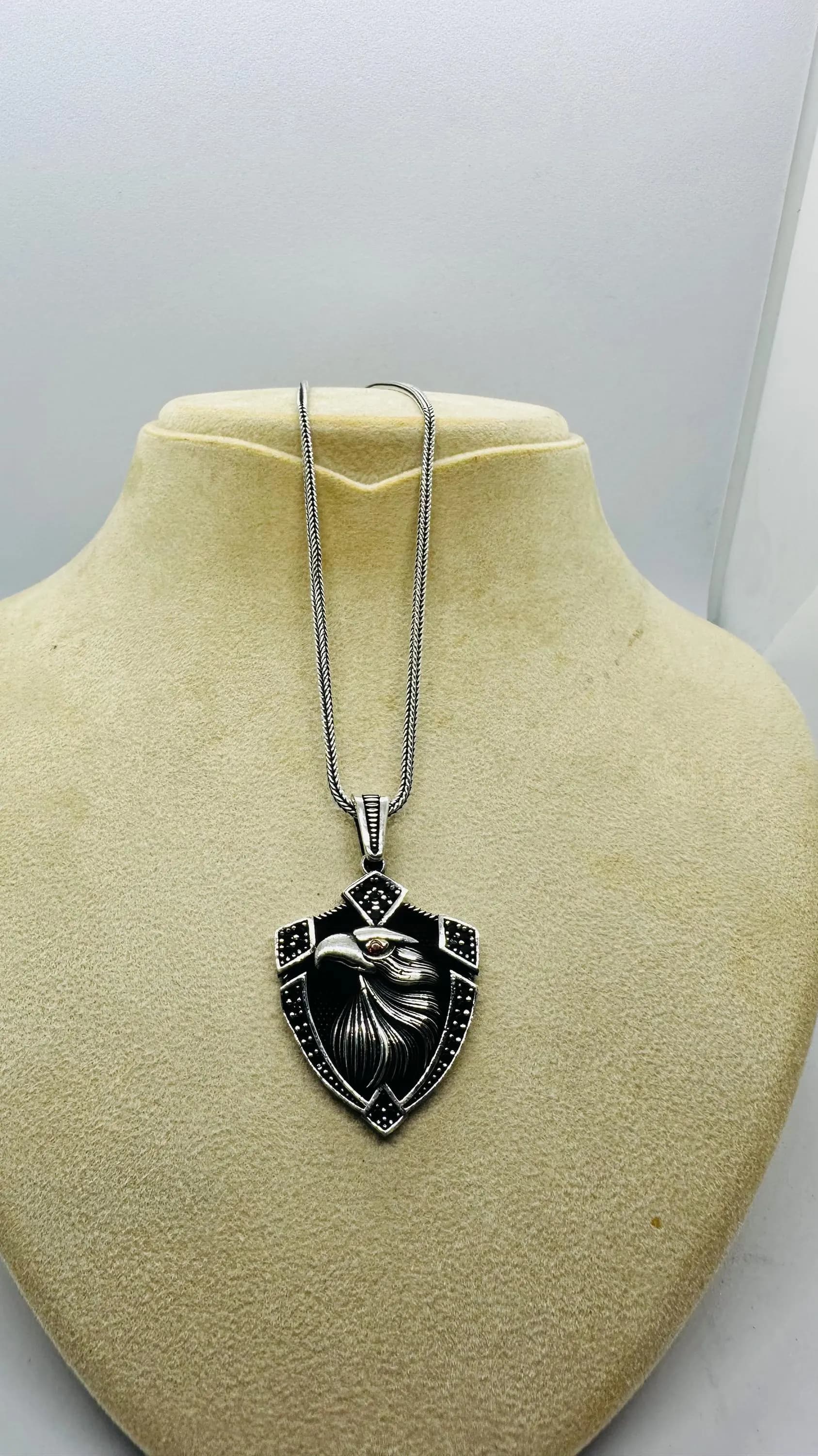 Fathers Day  Eagle Pendant Necklace, 925 Silver Shield Eagle Gift for Men