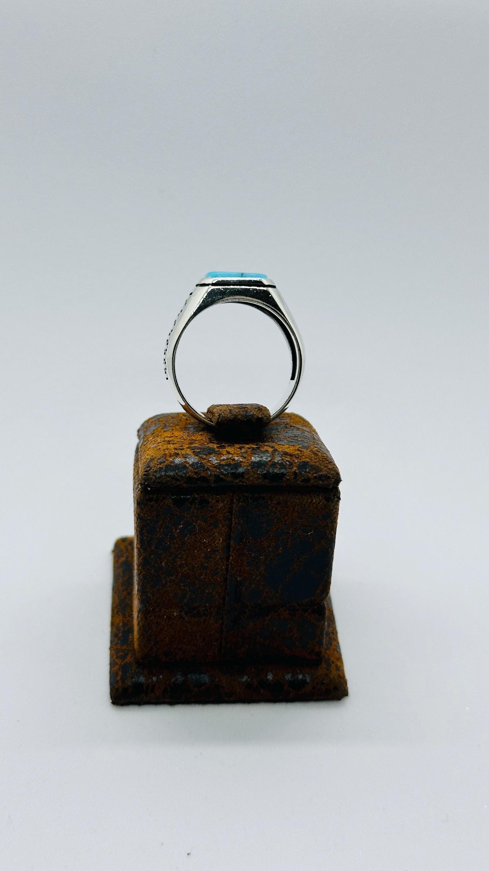 Turquoise Stone Silver Men’s Ring, Modern Gift for Him, Fathers Day Gift - image 2