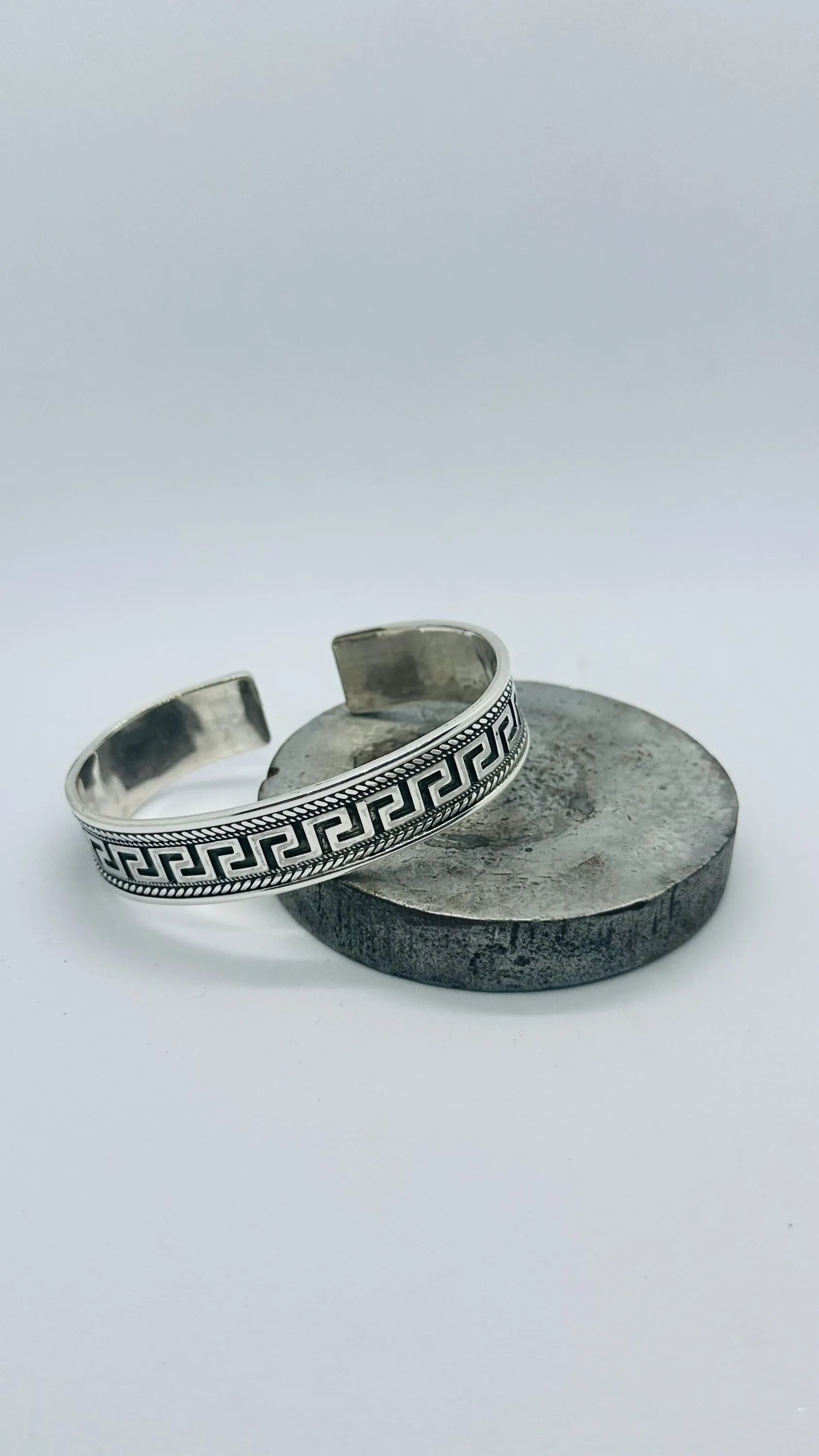 Greek Key Silver Bracelet, Mens Cuff Bracelet,Fathers Day Gift - image 4