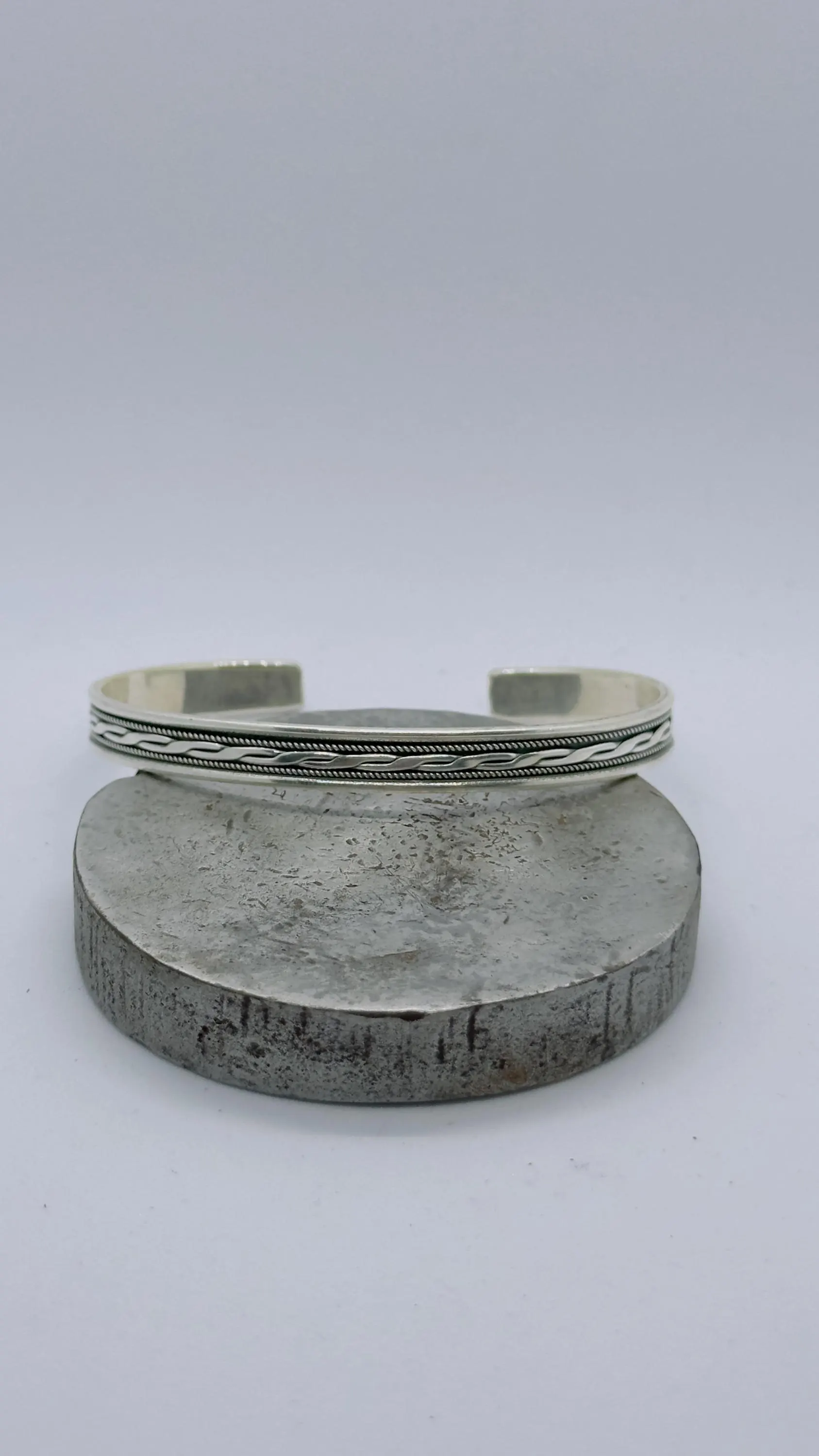 925 Sterling Silver Cuff Bracelet, Braided Design, Fathers Day Gift