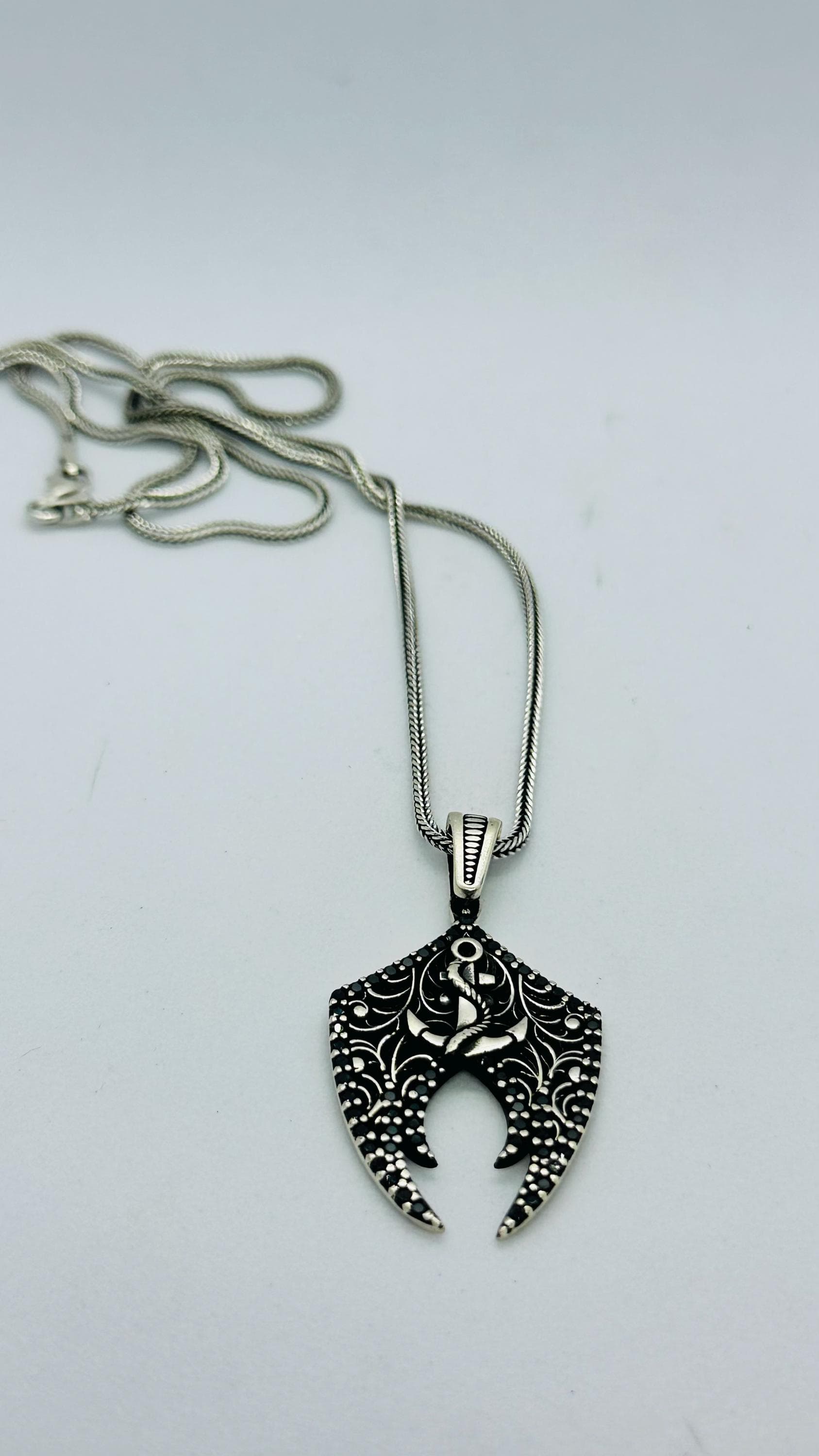 Sterling Silver Anchor Pendant Necklace, Viking Style Fathers Day Gift - image 3