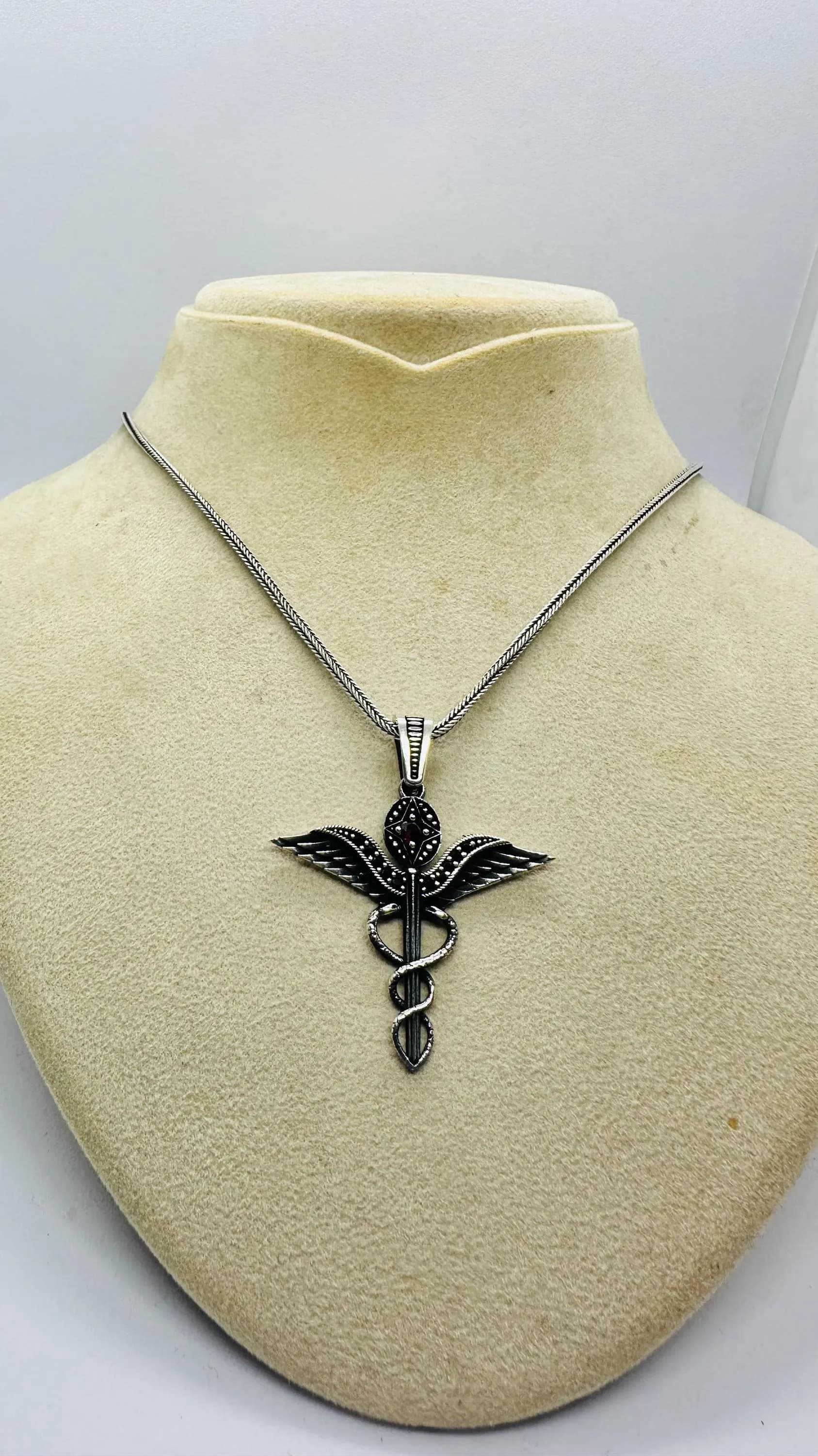 925 Sterling Silver Caduceus Necklace, Fathers Day Gift
