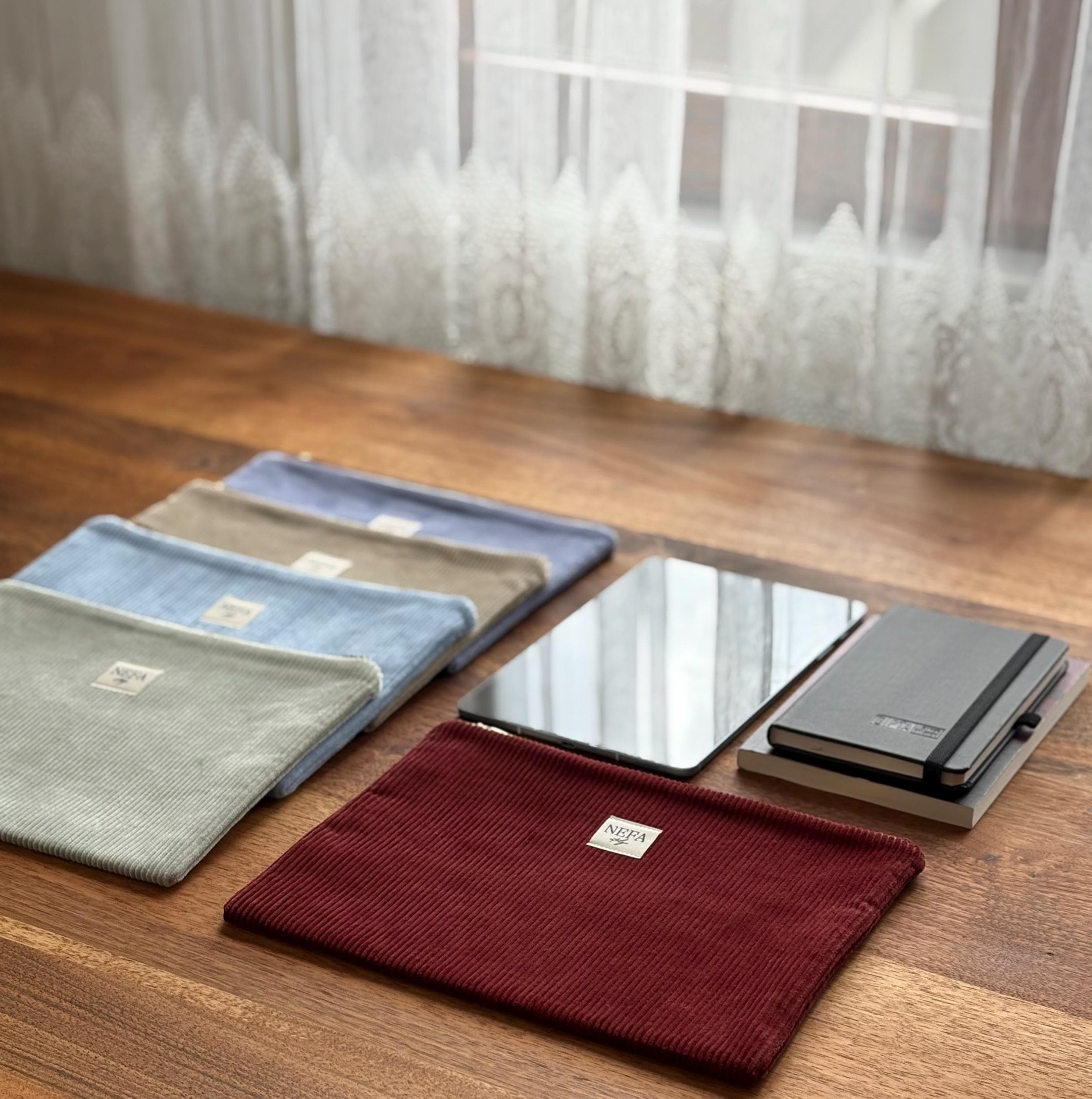 Corduroy Tablet Sleeve with Pocket, Custom iPad Case 11 10.9 inch, Padded Book Bag Organizer, Aesthetic Reader Gift