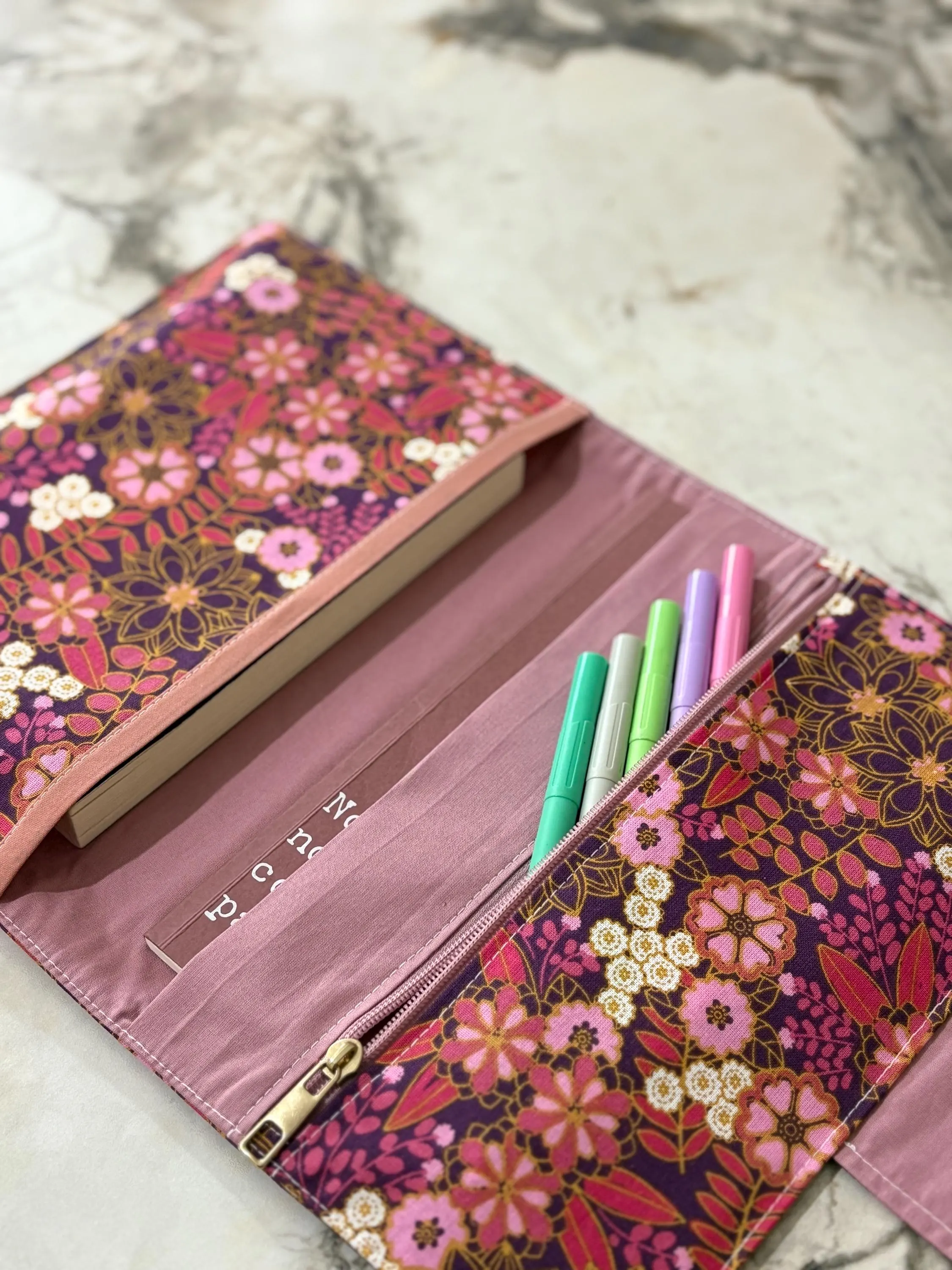 Floral Fabric Book Sleeve A5 Planner-Journal Case & Pen Holder