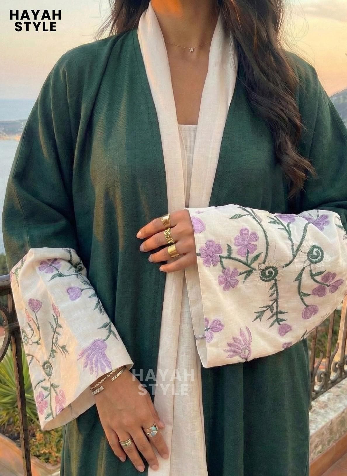 Open Abaya With Embroidered Floral Sleeves: Islamic Clothing, Modest Fashion - image 3