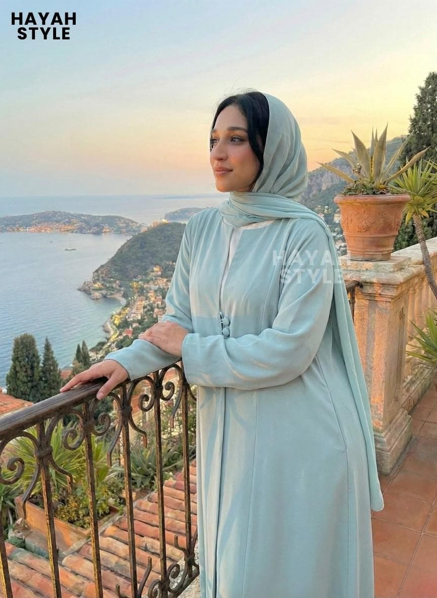 Open Abaya And Chiffon Hijab: Nida Fabric, Muslim Women Dress, 2 Piece Abaya Set - image 5