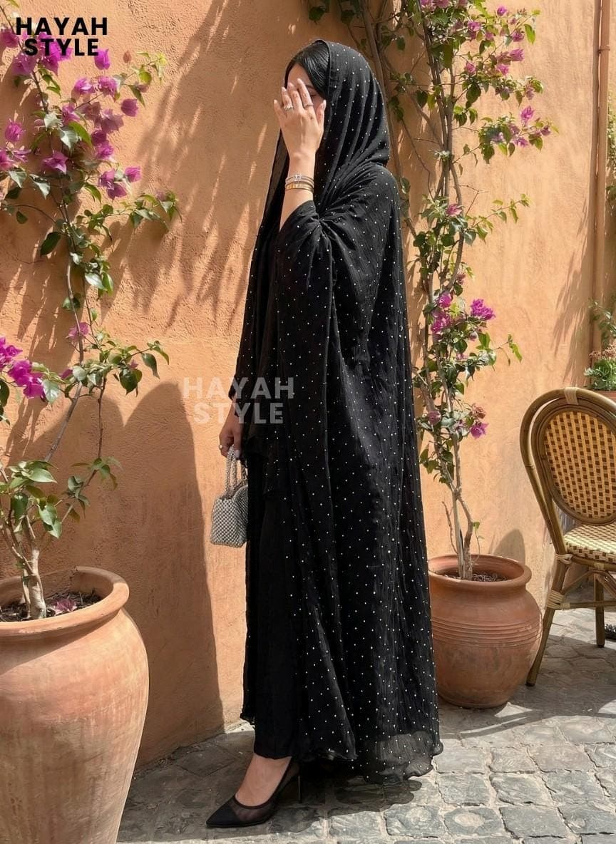 Dubai Style Black Open Abaya With Matching Hijab: Eid Outfit, Open Front 2 Piece - image 3