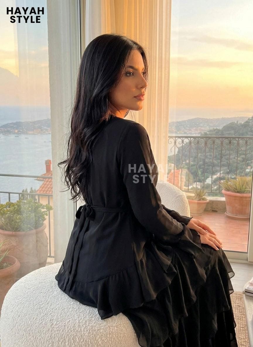 Chiffon Maxi Dress with Ruffle Layers: Elegant Long Sleeve Dress, Modest Evening Dress, Flowy Tiered Dress, Muslim Dress - image 3