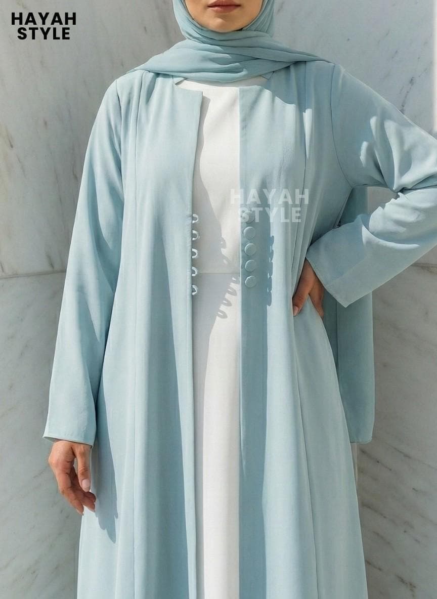 Open Abaya And Chiffon Hijab: Nida Fabric, Muslim Women Dress, 2 Piece Abaya Set - image 3