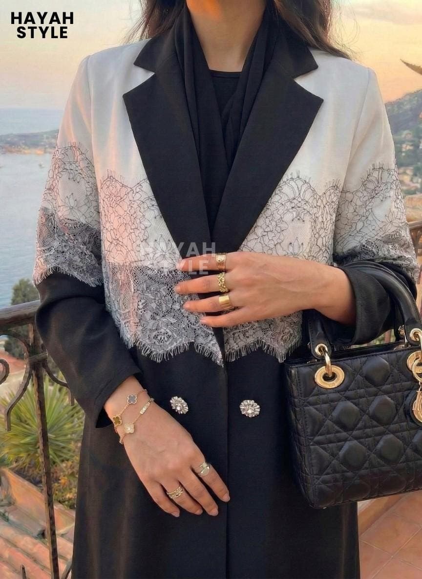 Black Lace Abaya Coat With Hijab: 2 Piece Set, Modest Muslim Coat, Abaya Coat - image 3