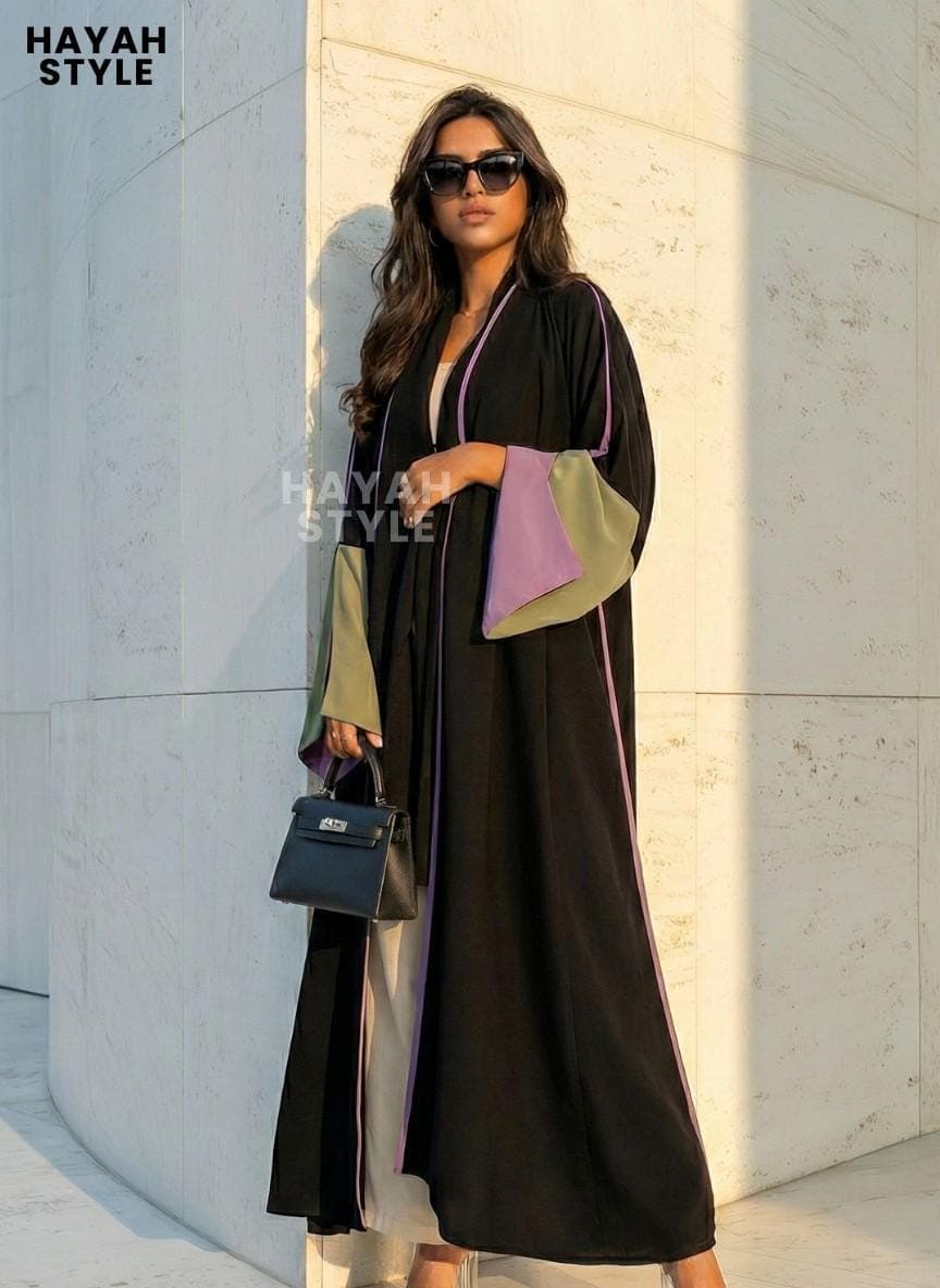 Elegant Open Abaya: Muslim Women Dress, Dubai Style, Classy Open Abaya, Patch Work Large Sleeves, Eid Outfit - image 3