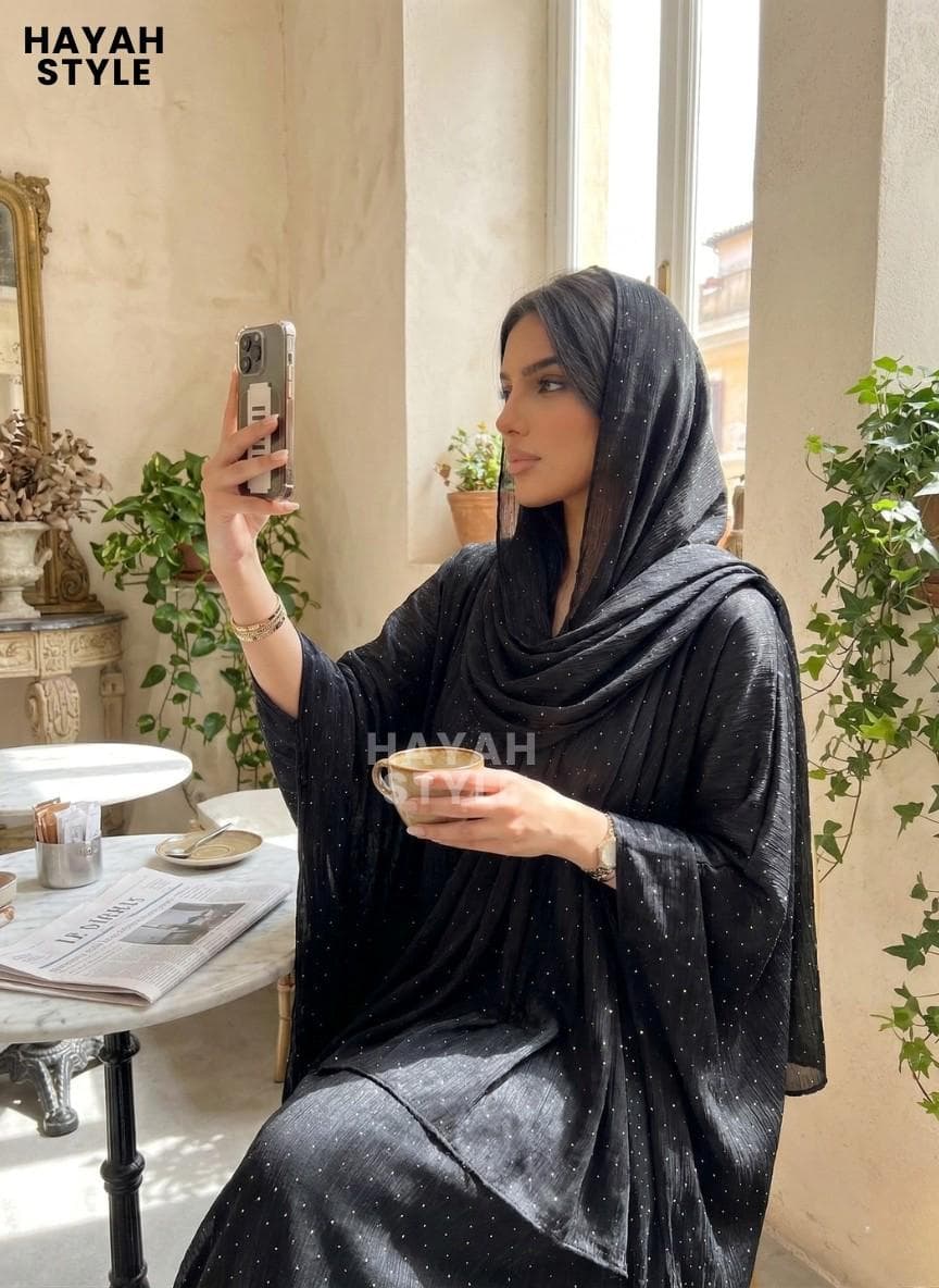 Dubai Style Black Open Abaya With Matching Hijab: Eid Outfit, Open Front 2 Piece - image 5