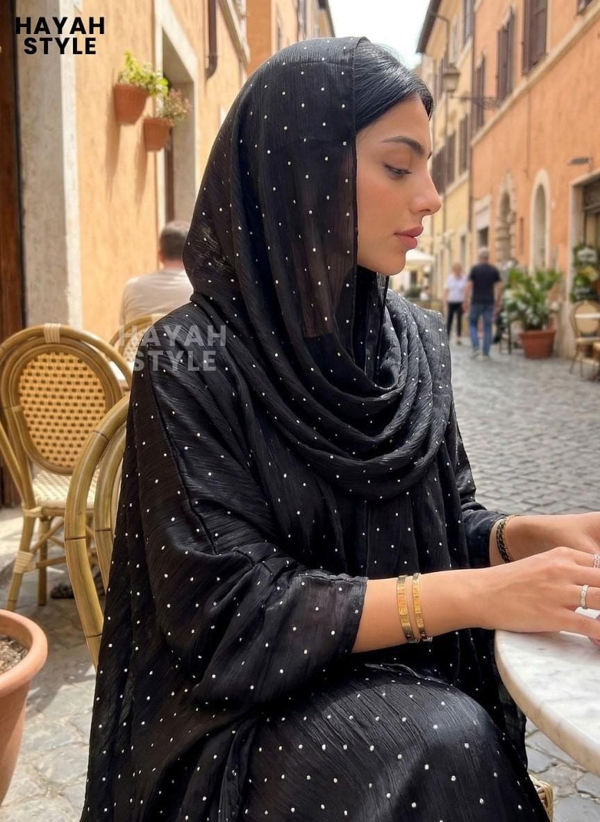 Dubai Style Black Open Abaya With Matching Hijab: Eid Outfit, Open Front 2 Piece