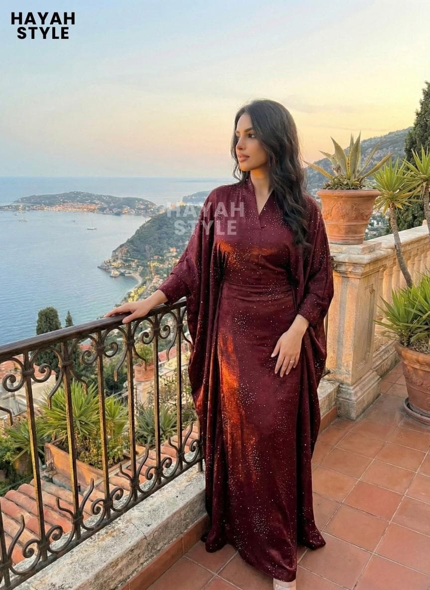 Dubai Style Rhinestone Kaftan: Luxury Modest Eid & Wedding Dress