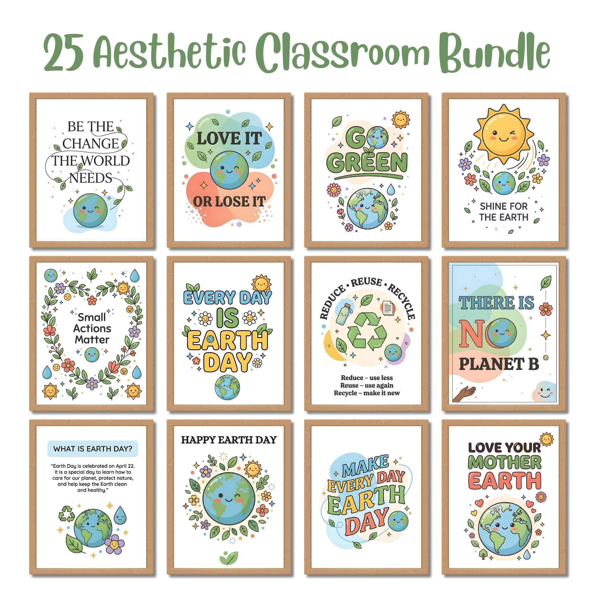 Earth Day Posters Bundle, Classroom Decor, Earth Day Bulletin Board Kit, Aesthetic School Posters, Green Spring Classroom Decor Printable - image 3