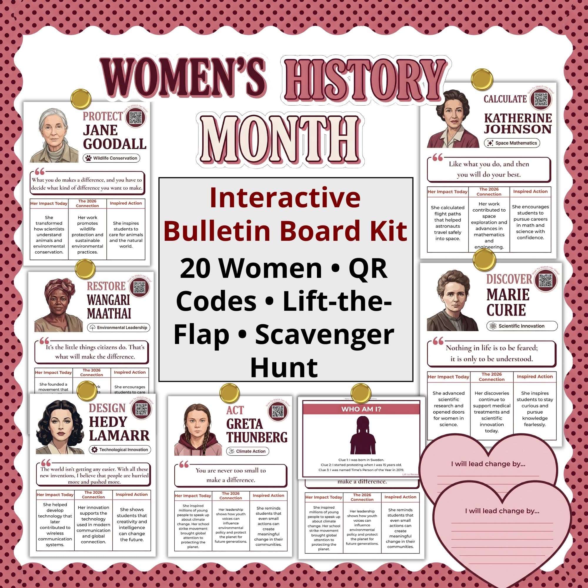 Women’s History Month Bulletin Board Kit 2026 | Interactive Lift the Flap Biographies | Women in STEM & Sustainability, March Teacher Decor