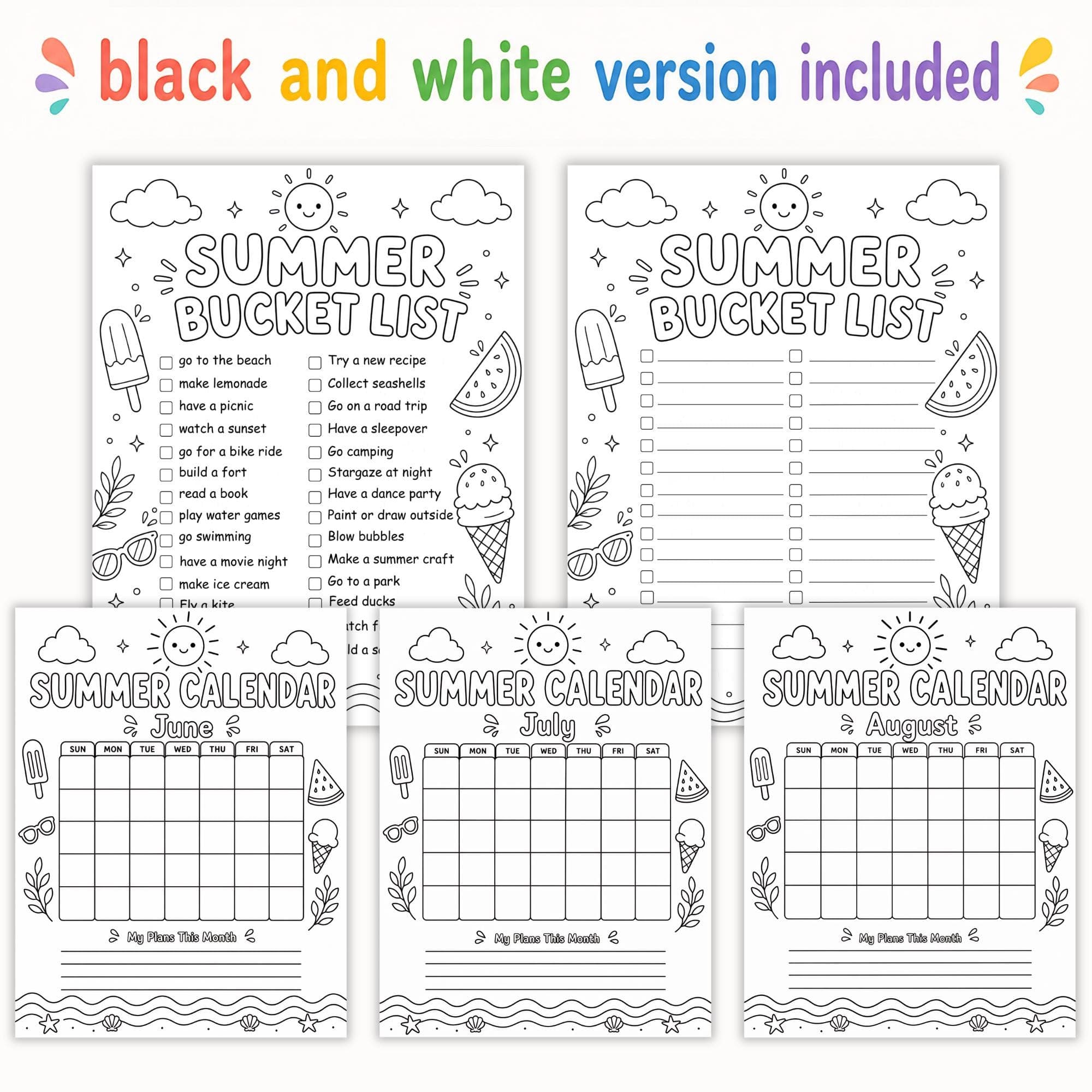 Editable Summer Bucket List Printable for Kids, Editable Canva Template, Summer Activities Checklist, Kids Summer Calendar, Summer Schedule - image 4