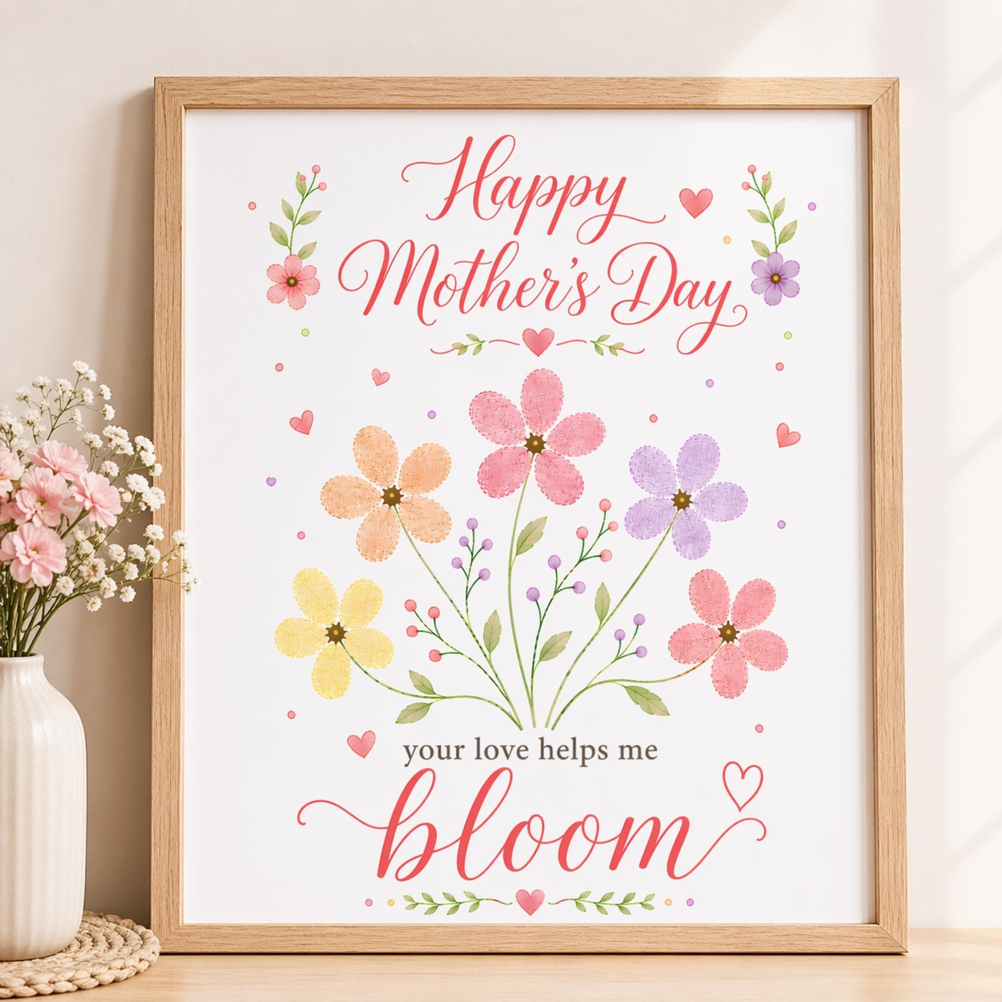 Mother’s Day Handprint Flower Printable, Fingerprint Art Craft for Kids, You Help Me Bloom, DIY Baby Toddler Gift for Mom,Preschool Activity - image 3