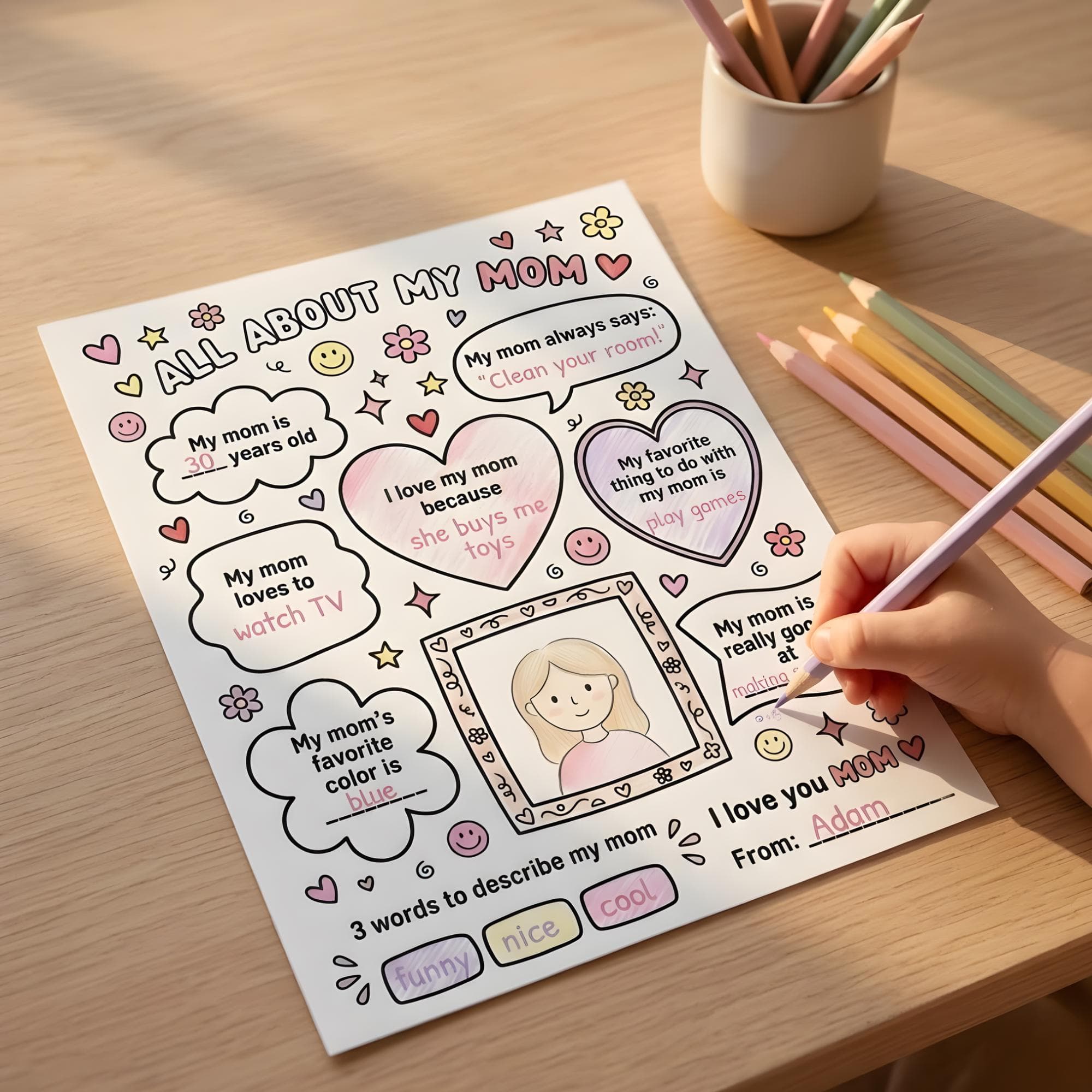All About My Mom Printable, Mother’s Day Worksheet for Kids, Coloring Activity Questionnaire, Keepsake Gift For Mom, Kids Interview PDF - image 4