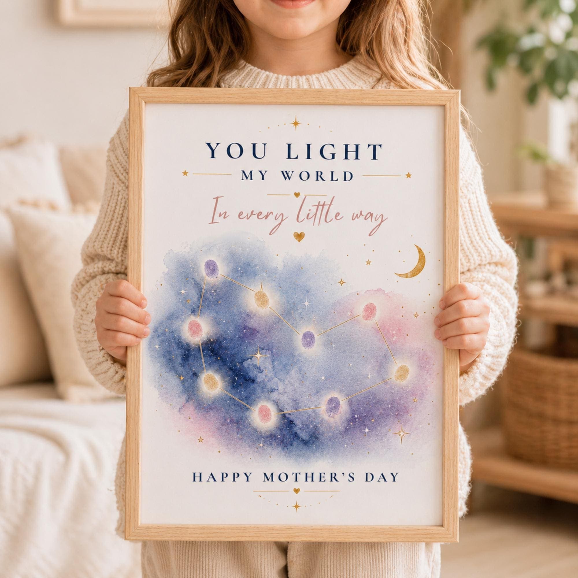 Mother's Day Fingerprint Craft, Handprint Keepsake, Gift for Mom, Toddler Activity, Preschool DIY, Galaxy Constellation Art, Star Printable