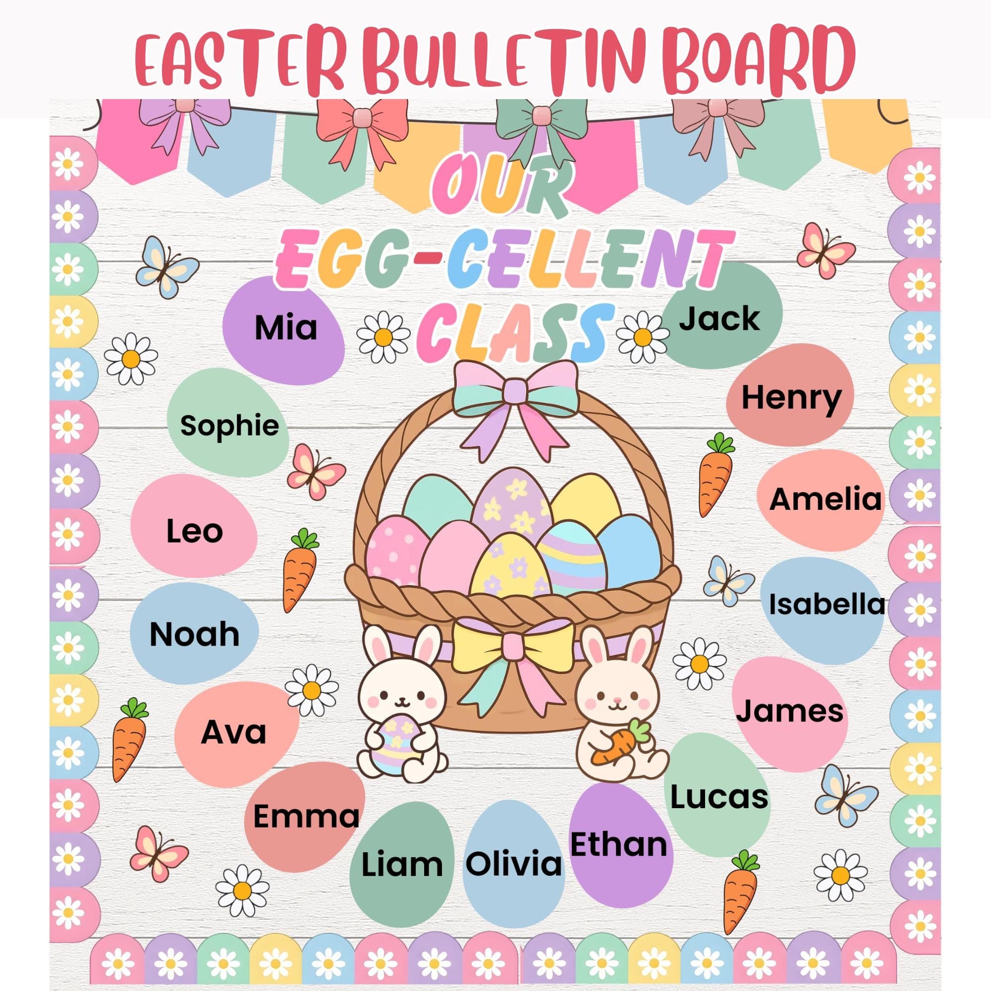 Easter Bulletin Board Kit | Easter egg Class decor | Printable March April Classroom Decor | Spring Bulletin Board | Editable Student Name