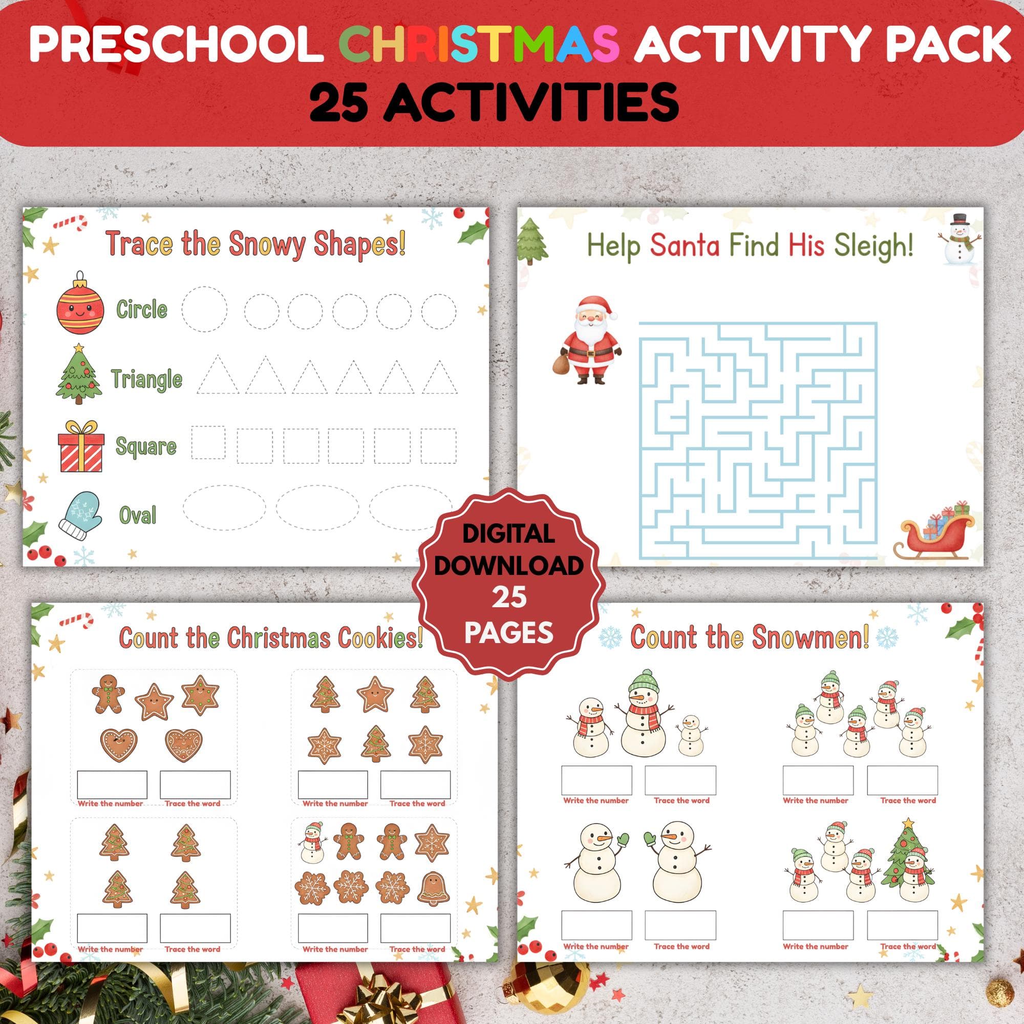 Christmas Preschool Worksheet Bundle, Printable Christmas Activities,Winter Kids Activities,Homeschool Printable,Christmas Toddler Busy Book - image 4