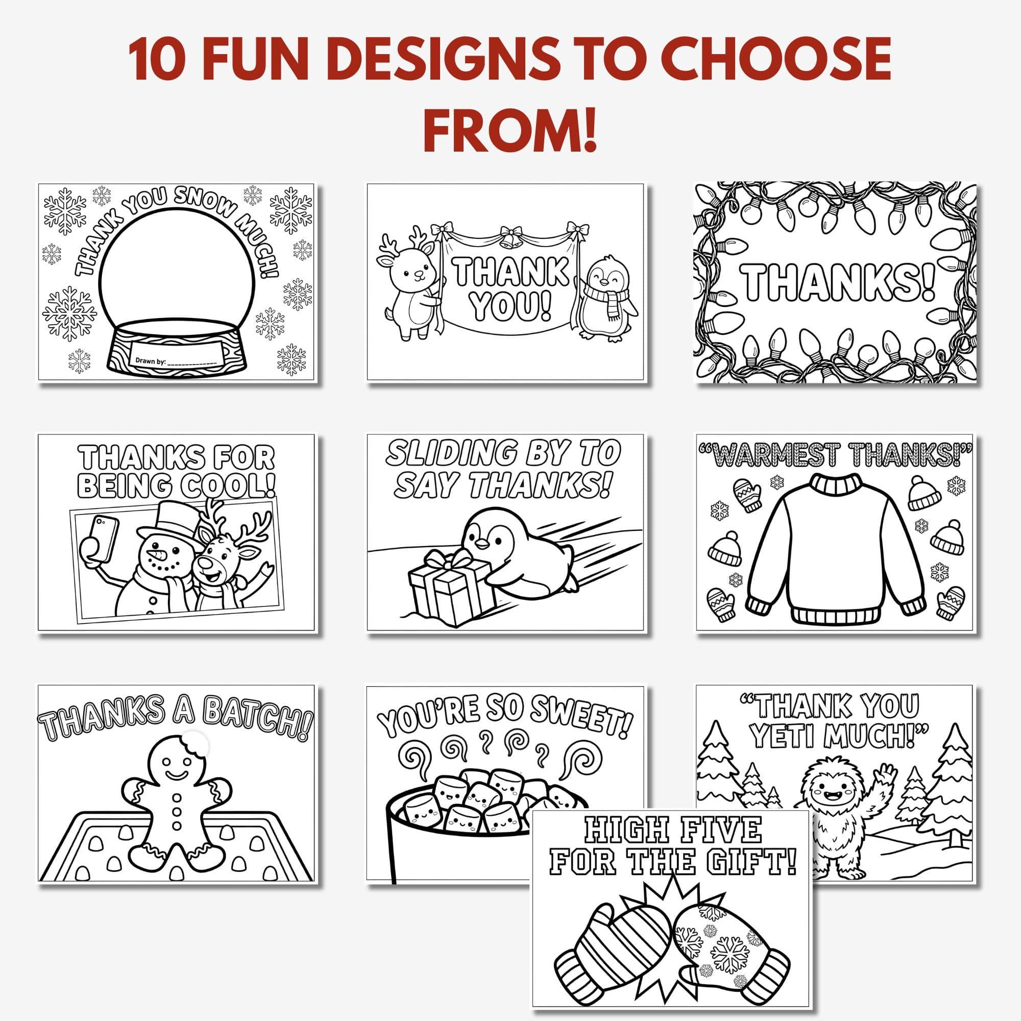 Printable Coloring Thank You Cards Kids | Winter Christmas Activity Note | Coloring Greeting Card | Kids Thank You Card | Thank You Template - image 3