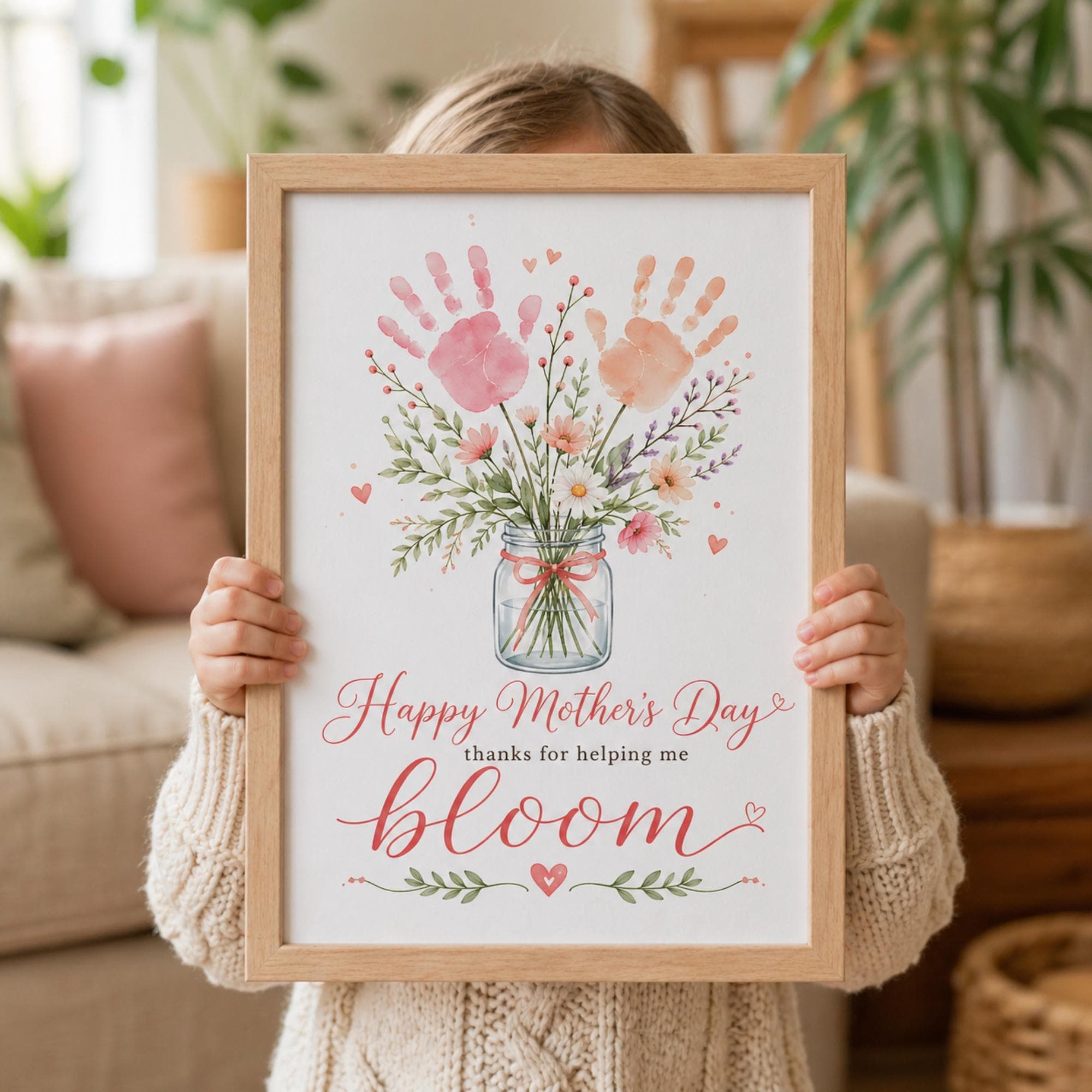 Mother’s Day Handprint Flower Printable, You Help Me Bloom Poster, Kids Handprint Craft Gift for Mom, DIY Keepsake, Instant Download