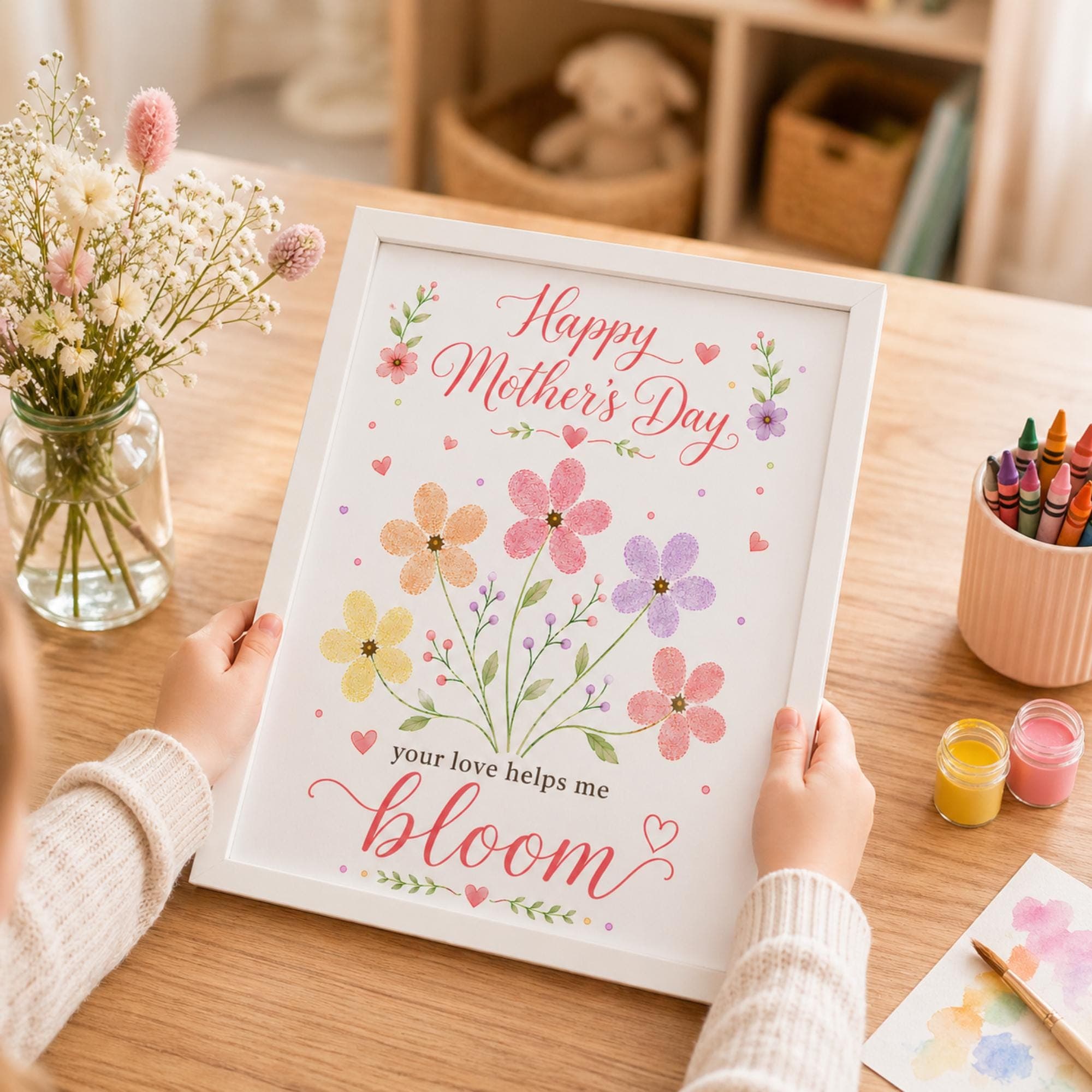 Mother’s Day Handprint Flower Printable, Fingerprint Art Craft for Kids, You Help Me Bloom, DIY Baby Toddler Gift for Mom,Preschool Activity - image 4