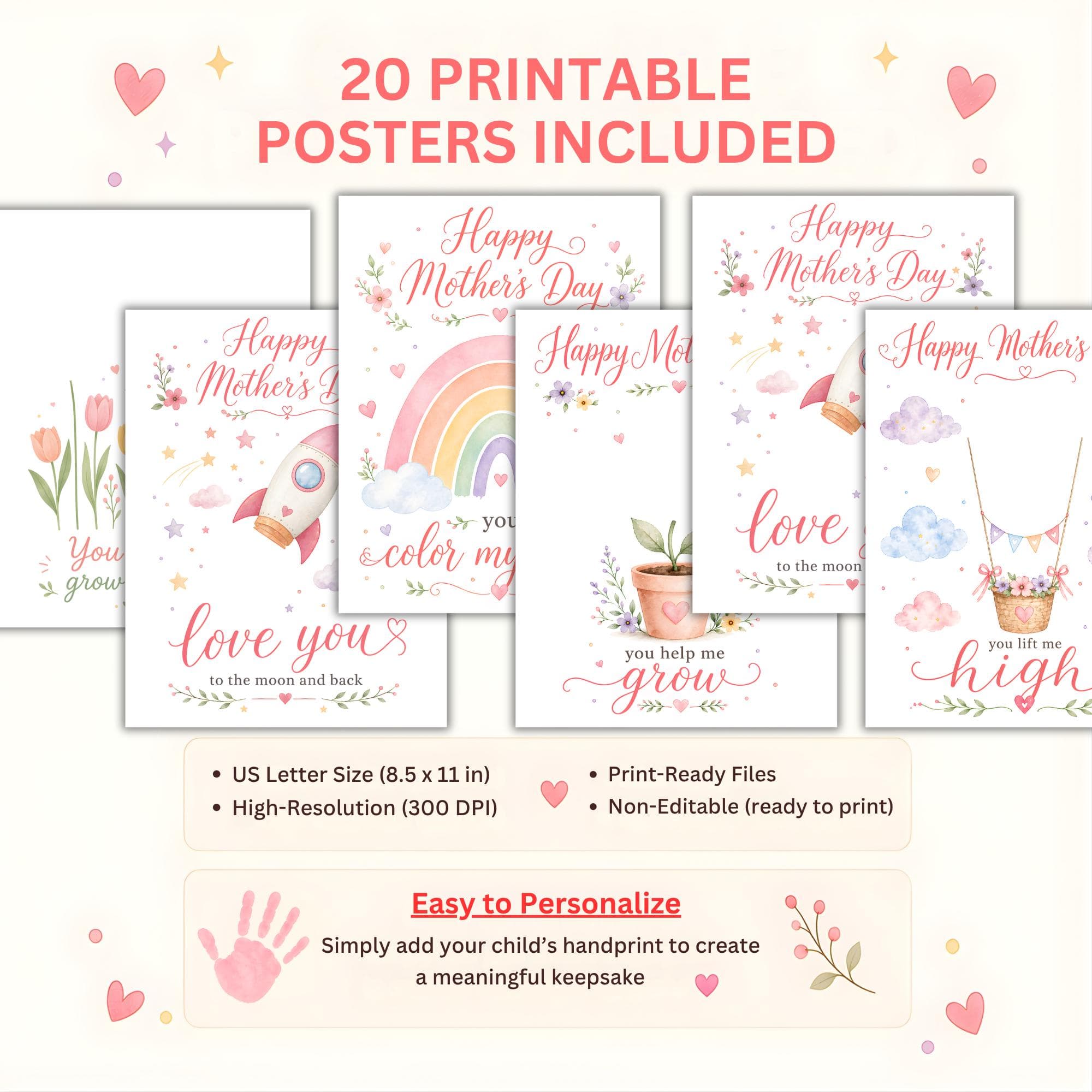 Mother’s Day Handprint Craft Printable Bundle | 20 Kids Keepsake Posters | Preschool Toddler Activity | DIY Gift for Mom | Classroom Craft - image 3