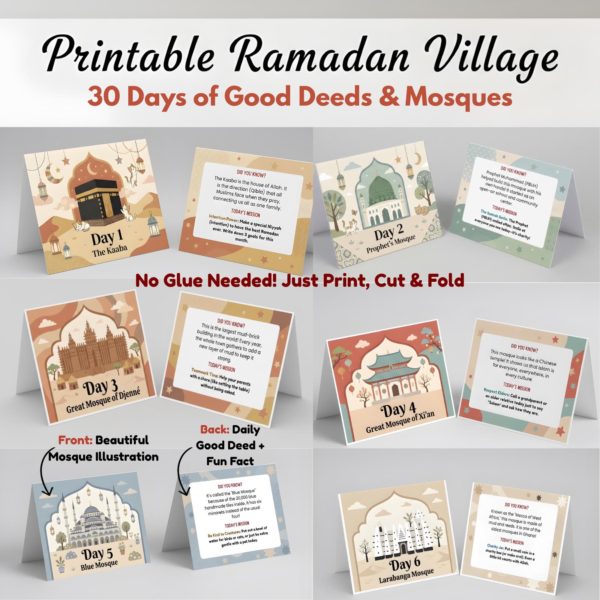Printable Ramadan Good Deeds Cards for Kids, 30-Day Printable Ramadan Calendar,Ramadan kids Activities,Ramadan Calendar,Ramadan Advent Cards