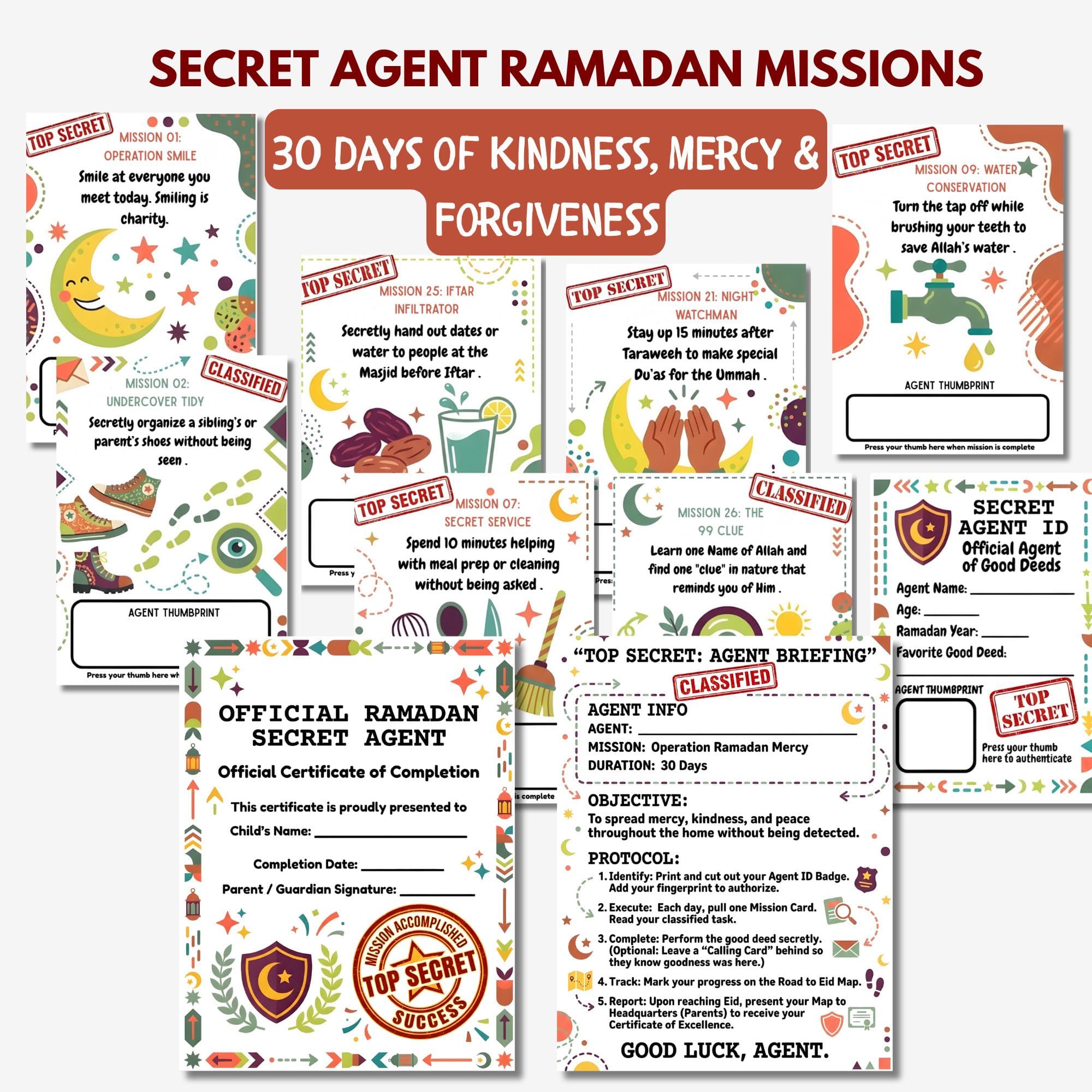 Printable Ramadan Good Deeds Cards for Kids, 30-Day Printable Ramadan Calendar,Ramadan kids Activities,Ramadan Calendar,Ramadan Advent Cards