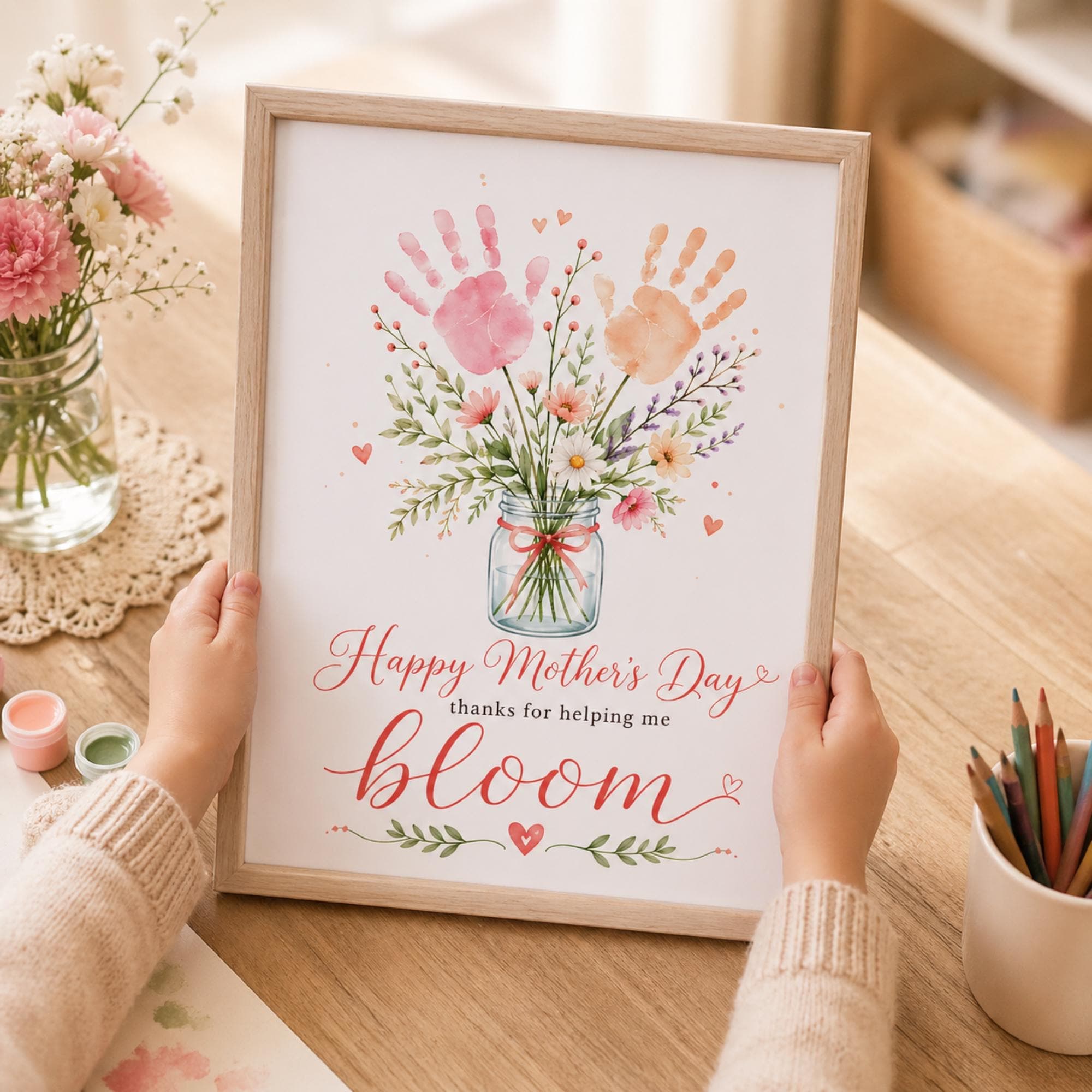 Mother’s Day Handprint Flower Printable, You Help Me Bloom Poster, Kids Handprint Craft Gift for Mom, DIY Keepsake, Instant Download - image 4
