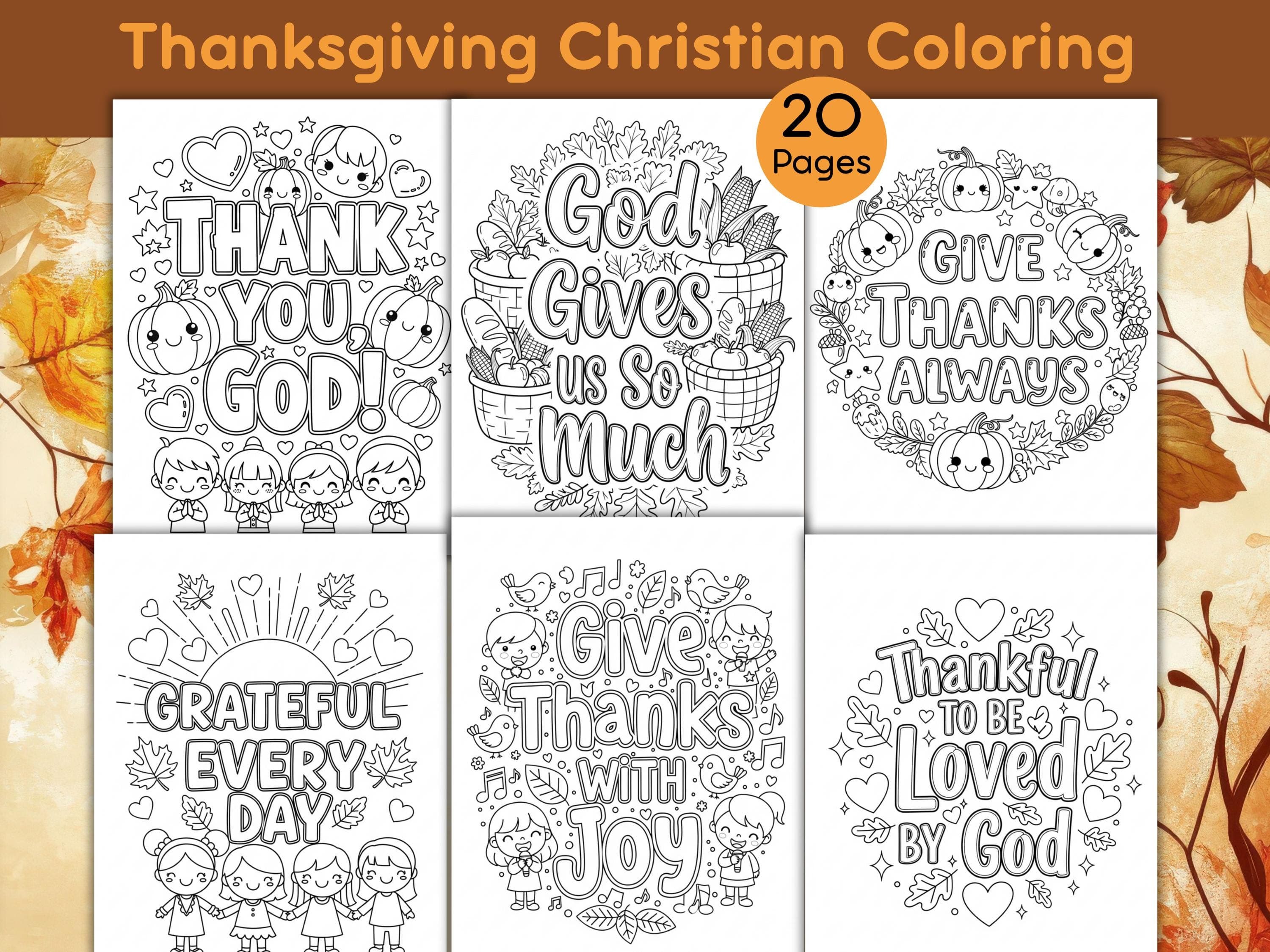 Thanksgiving Christian Coloring Pages Bundle for Kids, Fall coloring pages, Sunday School, Home School, Printable pages with Bible verses