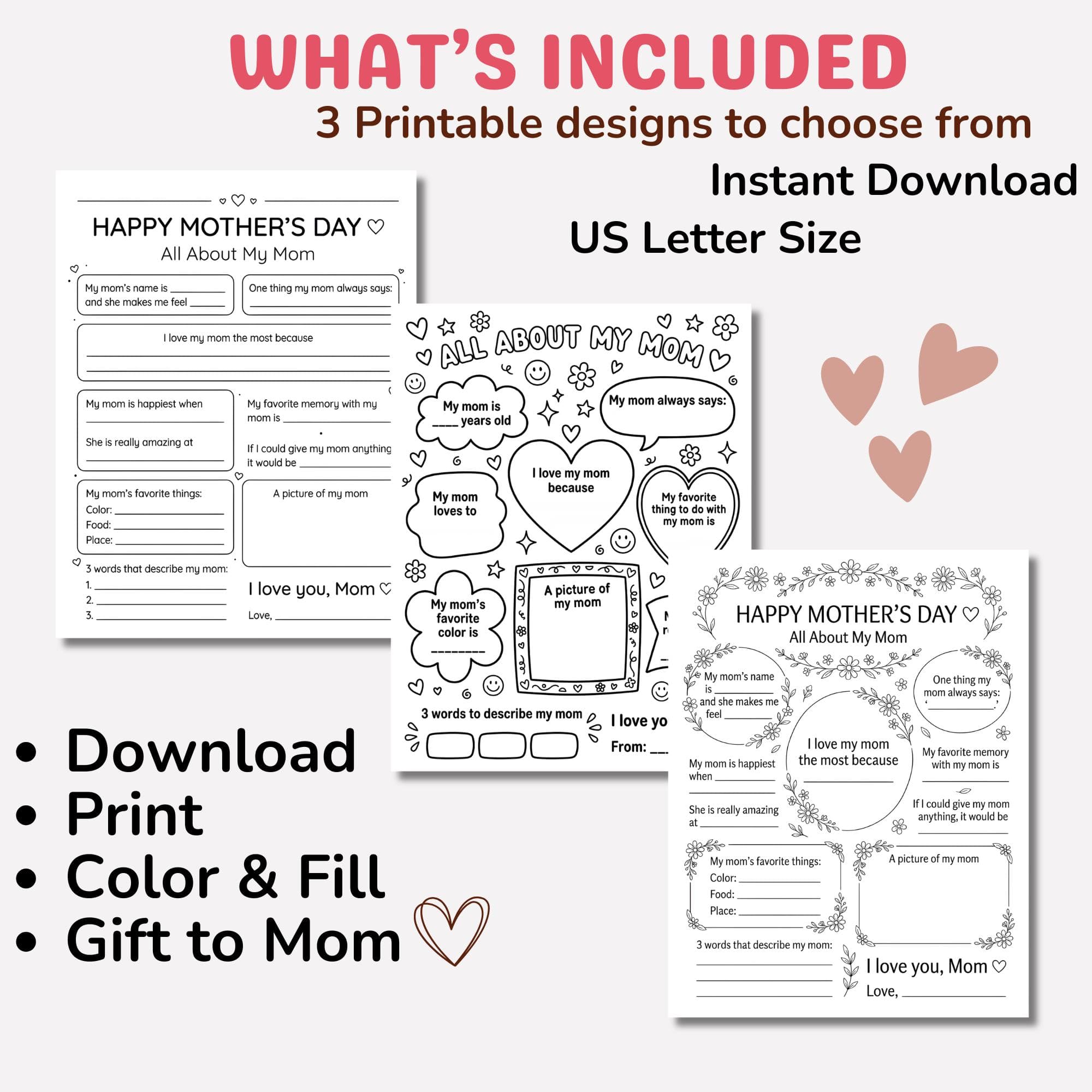 All About My Mom Printable, Mother’s Day Worksheet for Kids, Coloring Activity Questionnaire, Keepsake Gift For Mom, Kids Interview PDF - image 3