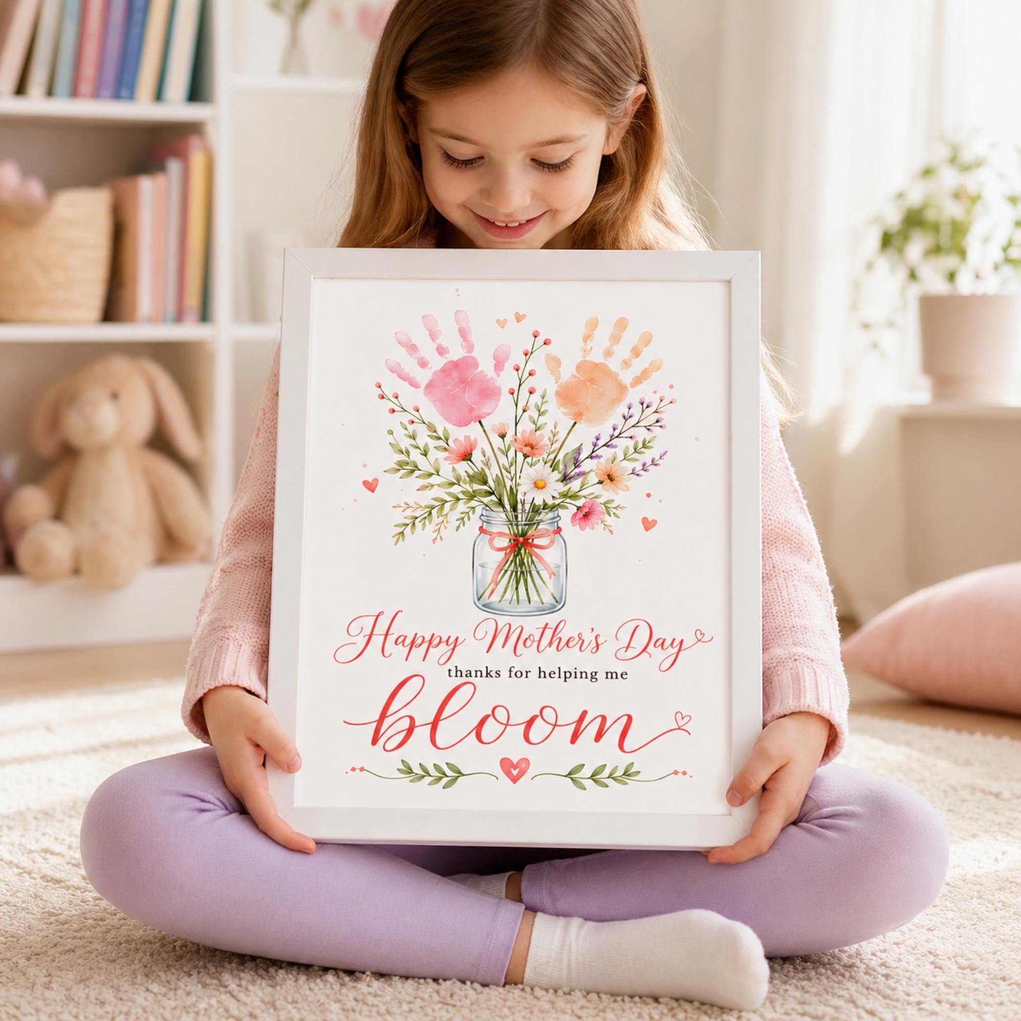 Mother’s Day Handprint Flower Printable, You Help Me Bloom Poster, Kids Handprint Craft Gift for Mom, DIY Keepsake, Instant Download - image 3