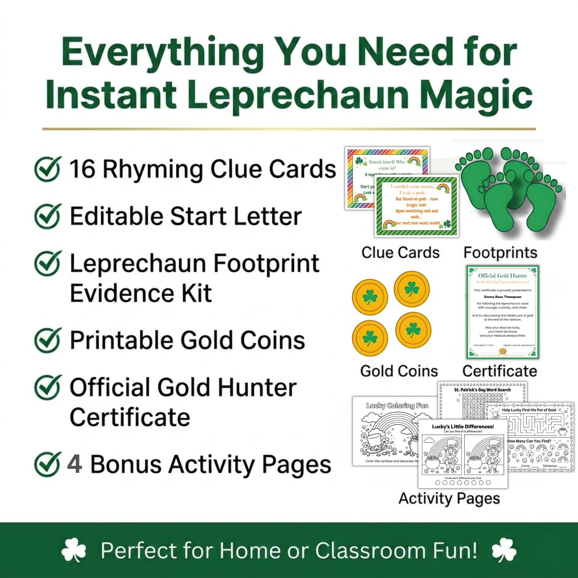 St. Patrick's Day Scavenger Hunt for Kids, Indoor Leprechaun Treasure Hunt Clues, Editable Canva Template, 2026 Party Game Kids Activity - image 3