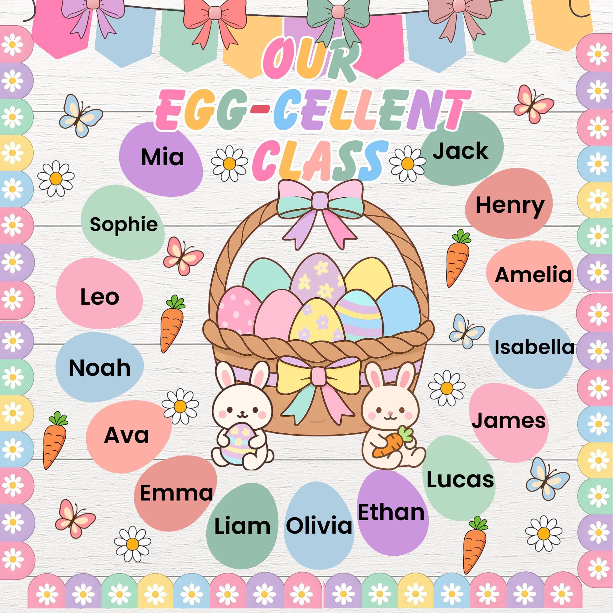 Easter Bulletin Board Kit | Easter egg Class decor | Printable March April Classroom Decor | Spring Bulletin Board | Editable Student Name - image 3