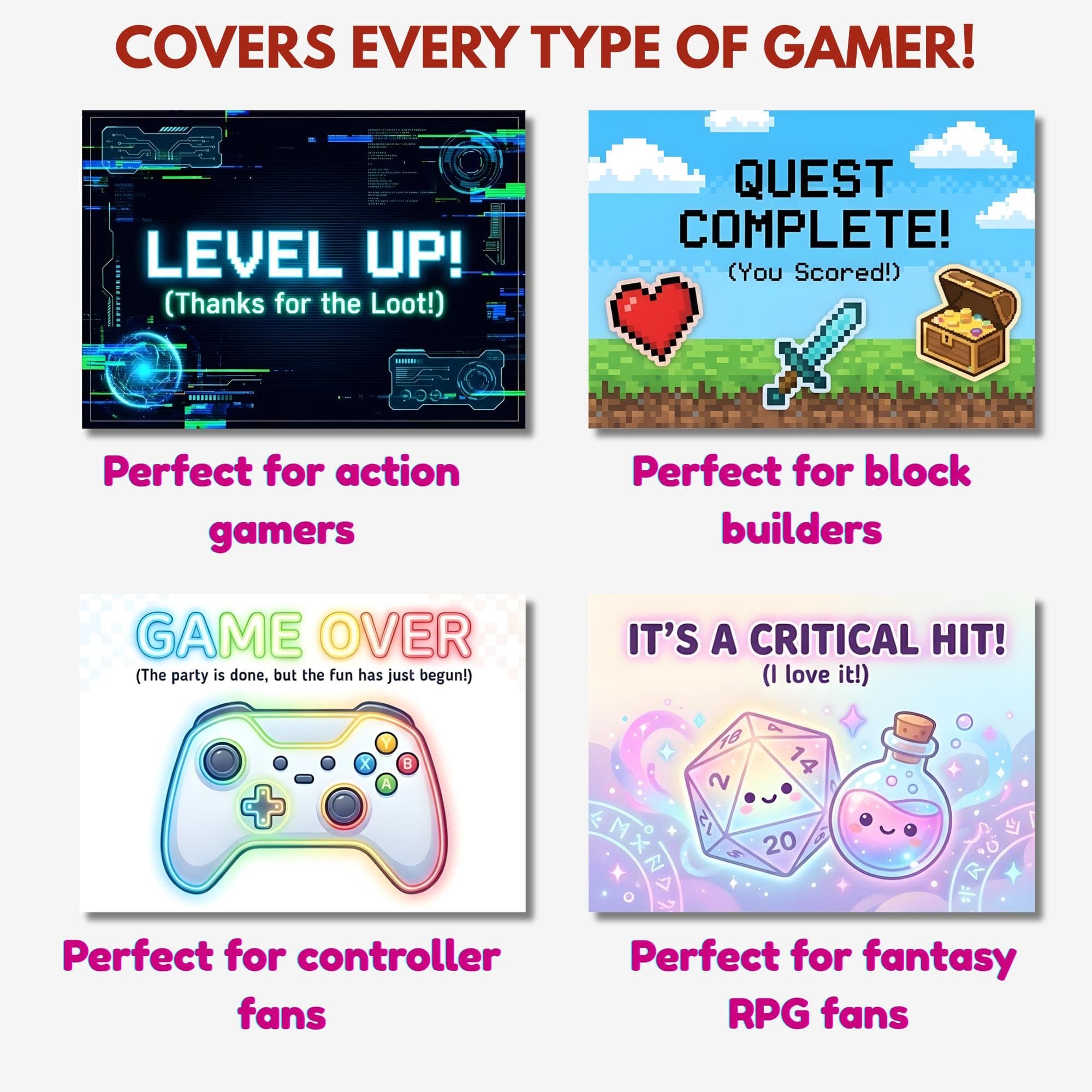 Gamer Thank You Cards Printable Bundle | Video Game Birthday Party Favors | Level Up Pixel Coloring Activity | Fill in Blank Note for Boys - image 4