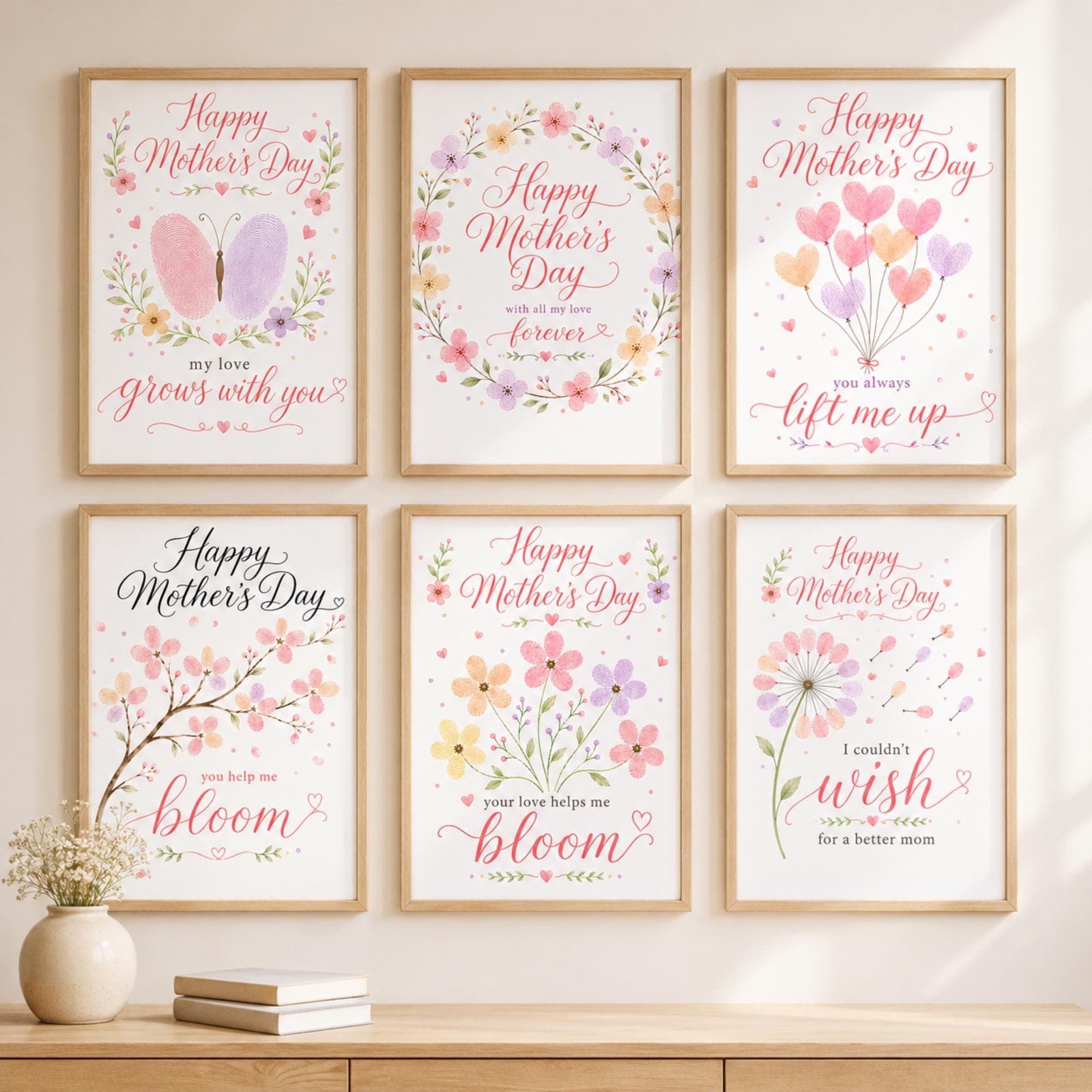 Mother’s Day Handprint Art Printable, Kids Fingerprint Craft, 6 Poster Bundle, Preschool Keepsake Gift, DIY Gift for Mom, Toddler Activity