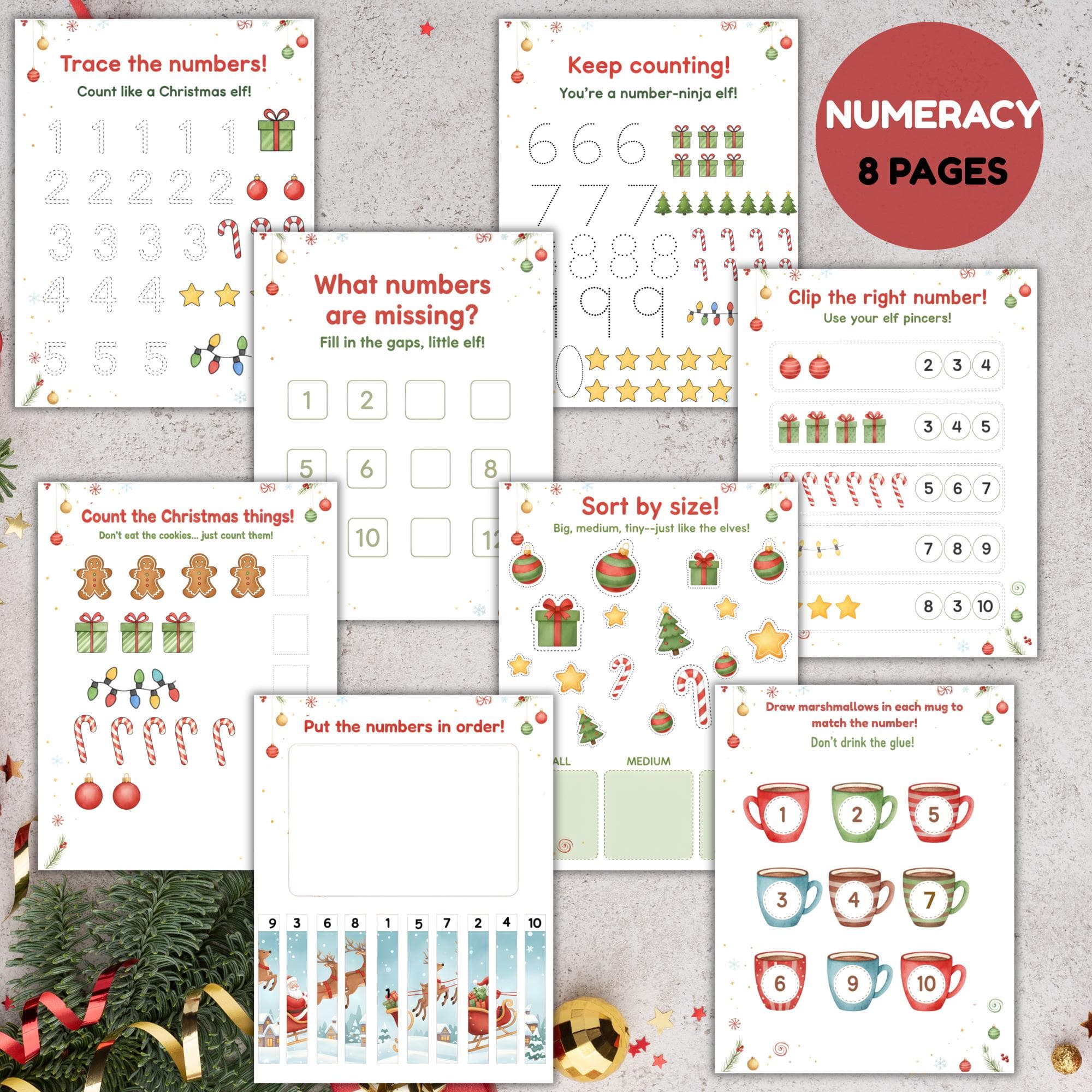 Christmas Preschool Activity Pack, Printable Worksheets for Fine Motor Skills, Do-a-Dot, Coloring Pages, Kids Christmas Worksheets PDF - image 4