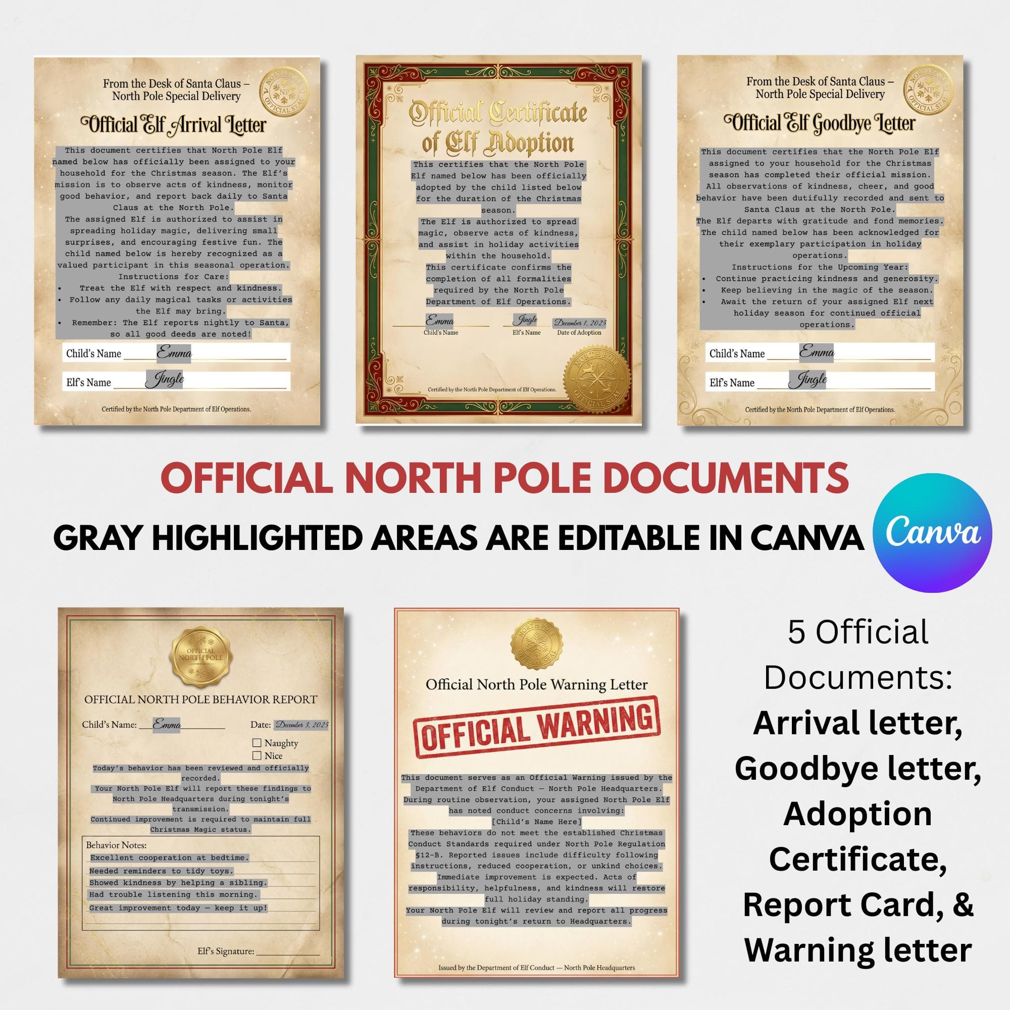 Ultimate Elf Kit Printable | 30 Days of Props & Scenes | Editable Arrival and Goodbye Letters | Elf Adoption Certificate|Printable Elf Props - image 3