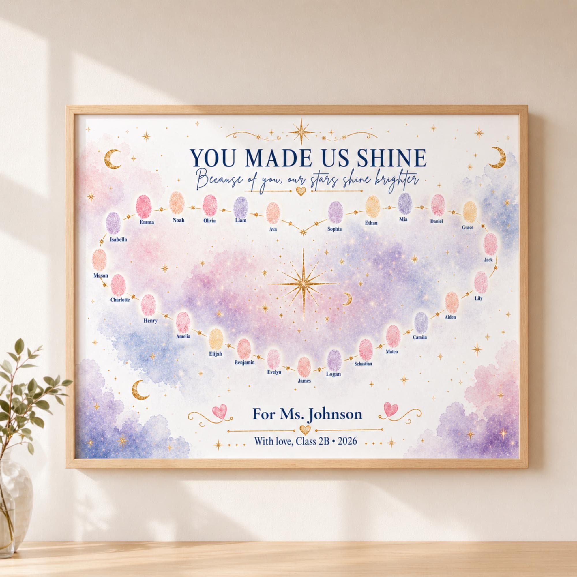 Teacher Appreciation Gift, Class Handprint Art, End of Year Keepsake, Student Fingerprint Craft, Editable Canva Template, DIY Teacher Poster - image 3