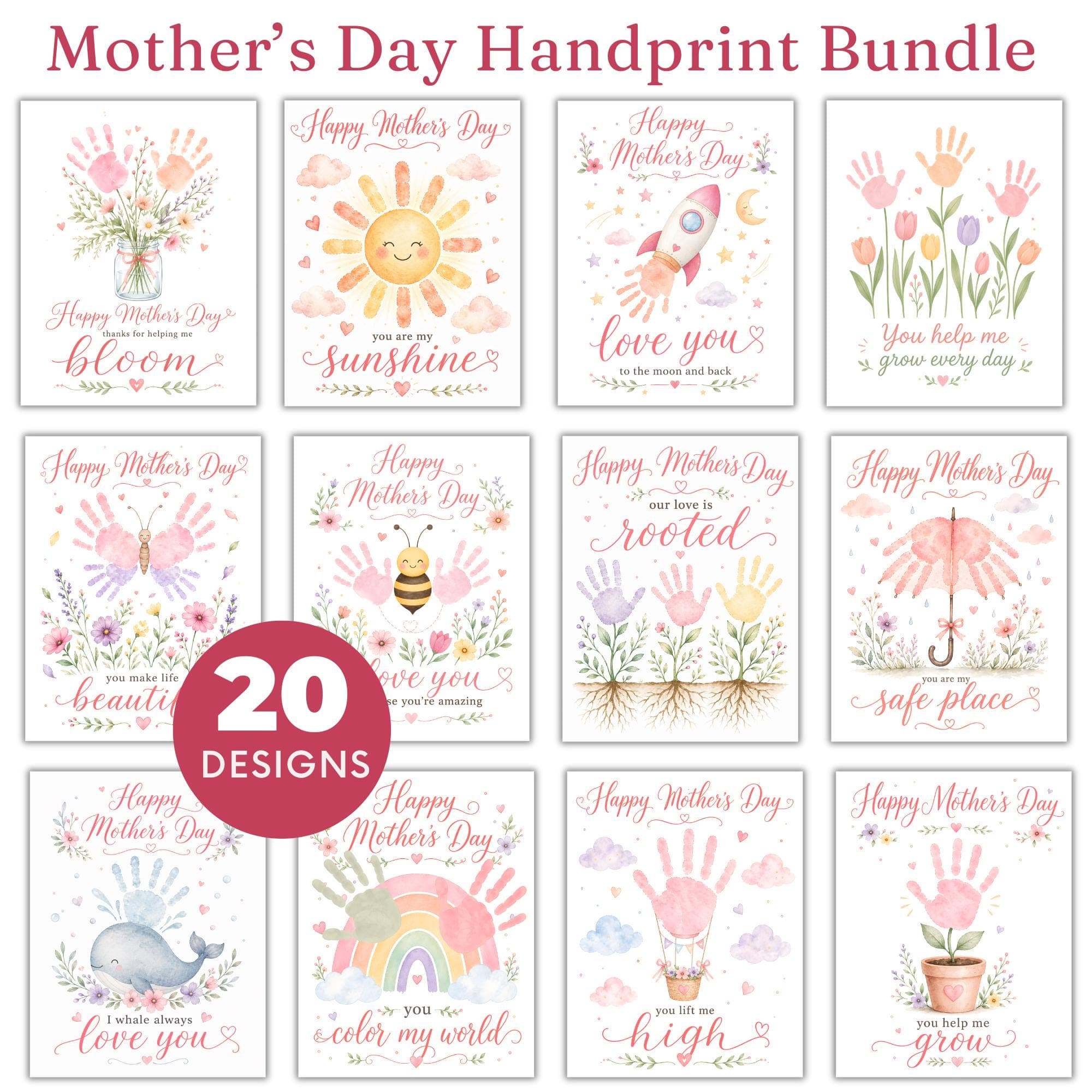 Mother’s Day Handprint Craft Printable Bundle | 20 Kids Keepsake Posters | Preschool Toddler Activity | DIY Gift for Mom | Classroom Craft